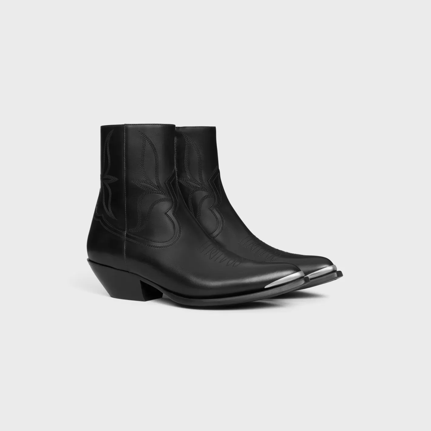 Clearance CELINE LEON ZIPPED BOOT WITH METAL TOE in SHINY CALFSKIN BLACK