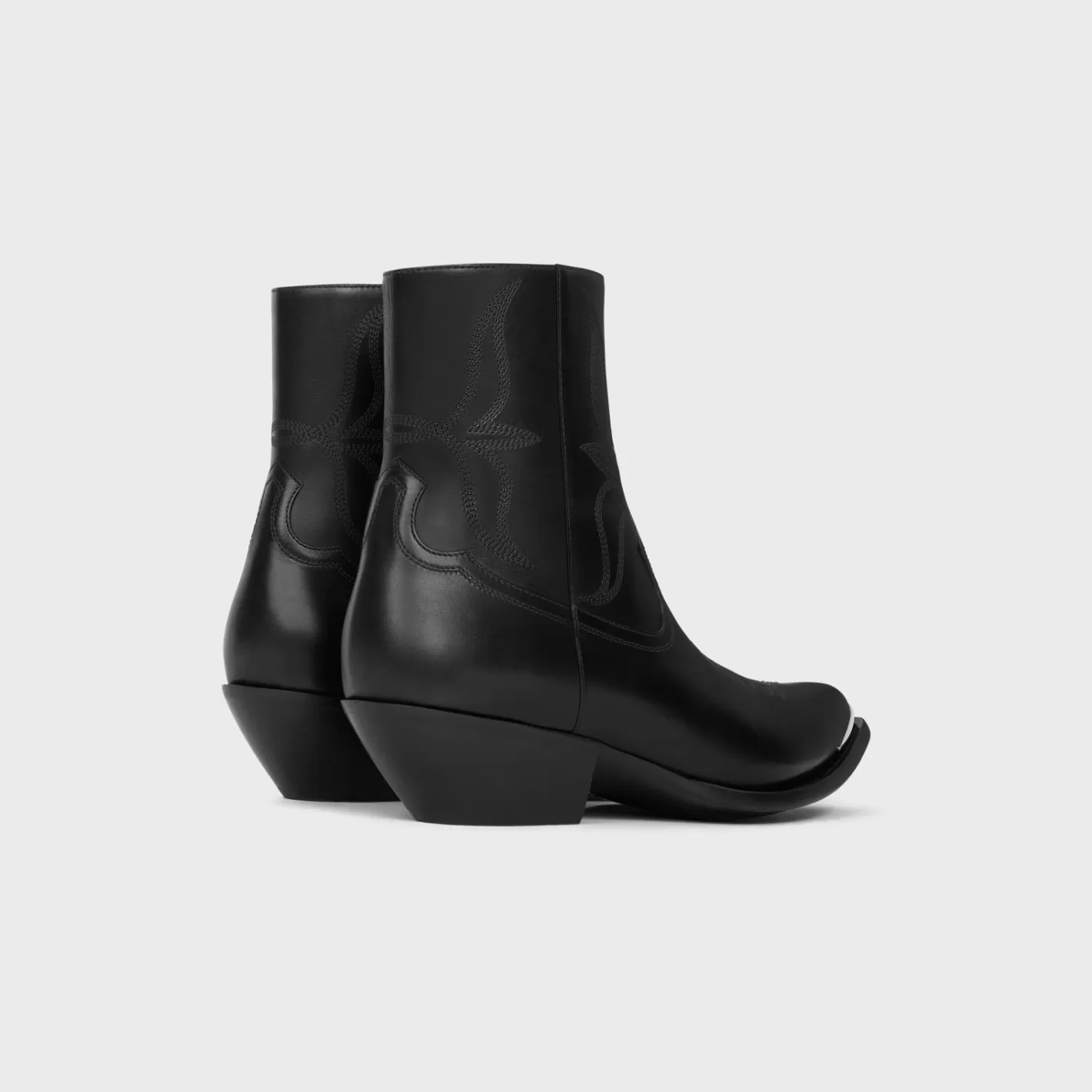 Clearance CELINE LEON ZIPPED BOOT WITH METAL TOE in SHINY CALFSKIN BLACK