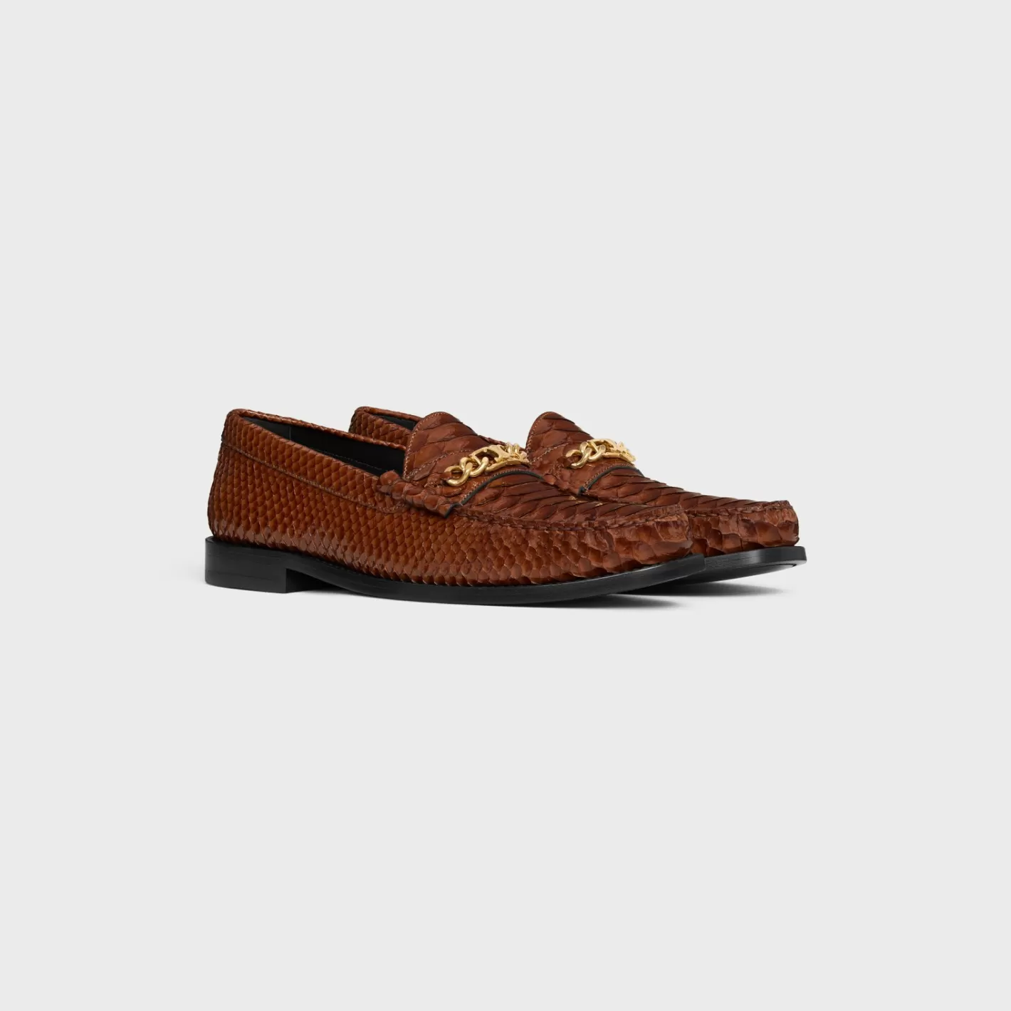 Fashion CELINE LUCO TRIOMPHE CHAIN LOAFER in PATENT PYTHON STAMPED CALFSKIN TECK