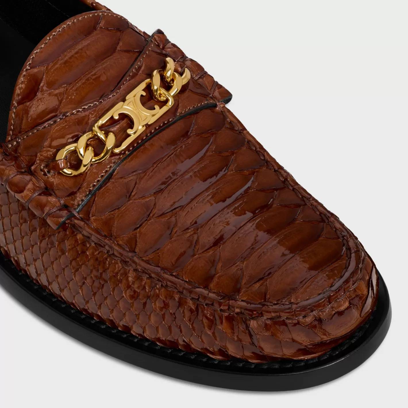 Fashion CELINE LUCO TRIOMPHE CHAIN LOAFER in PATENT PYTHON STAMPED CALFSKIN TECK