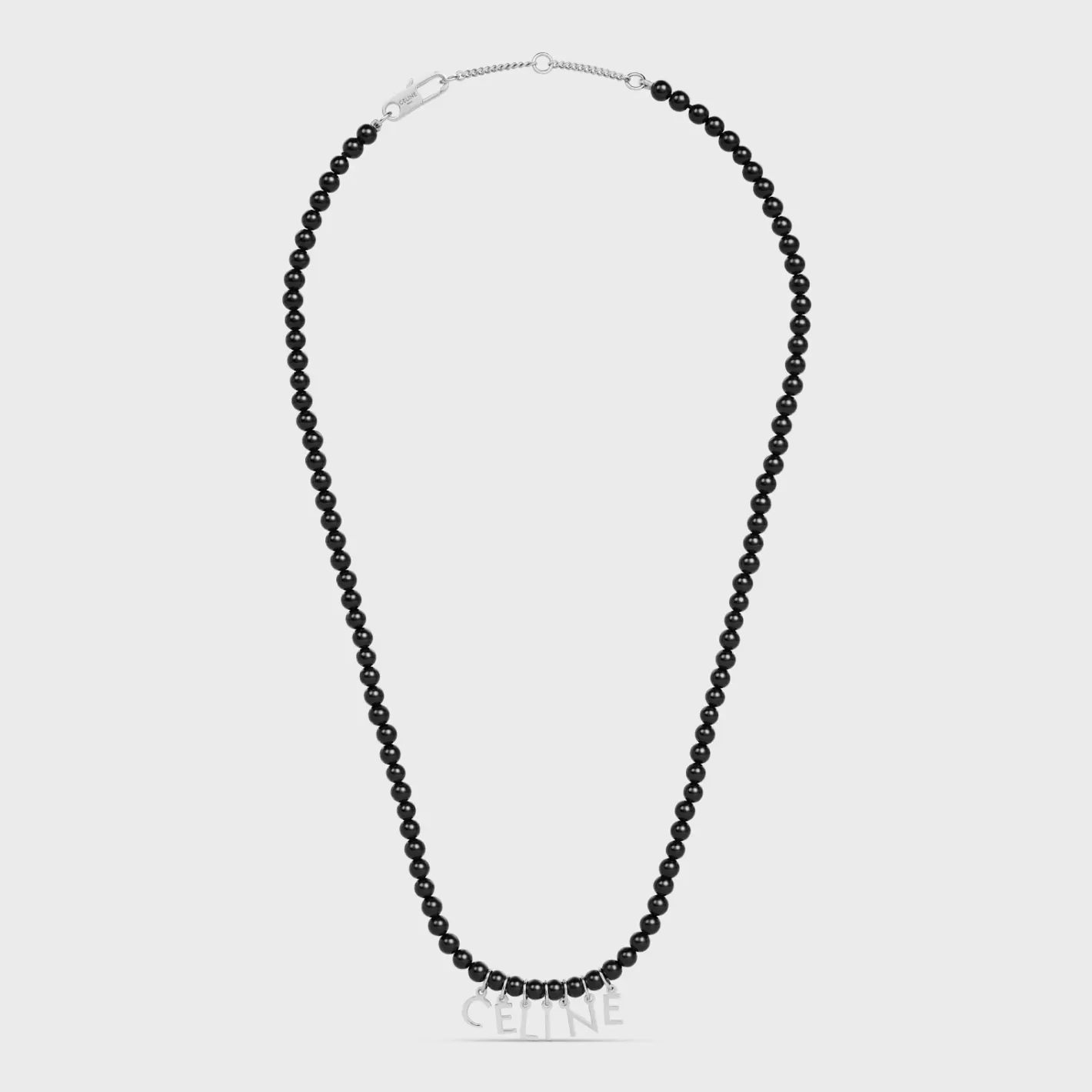 Sale CELINE Monochroms Beads Necklace in Onyx and Brass with Rhodium Finish BLACK/SILVER