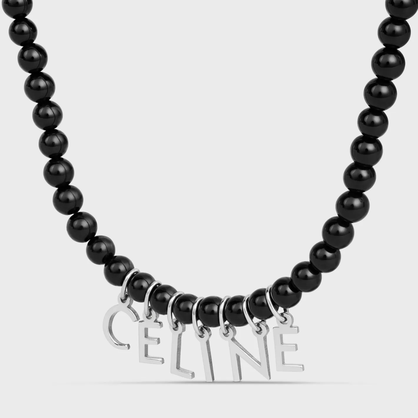 Sale CELINE Monochroms Beads Necklace in Onyx and Brass with Rhodium Finish BLACK/SILVER