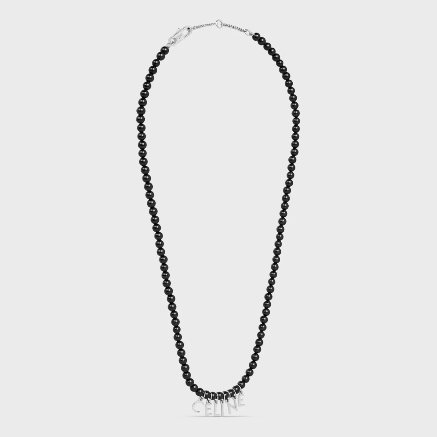 Sale CELINE Monochroms Beads Necklace in Onyx and Brass with Rhodium Finish BLACK/SILVER