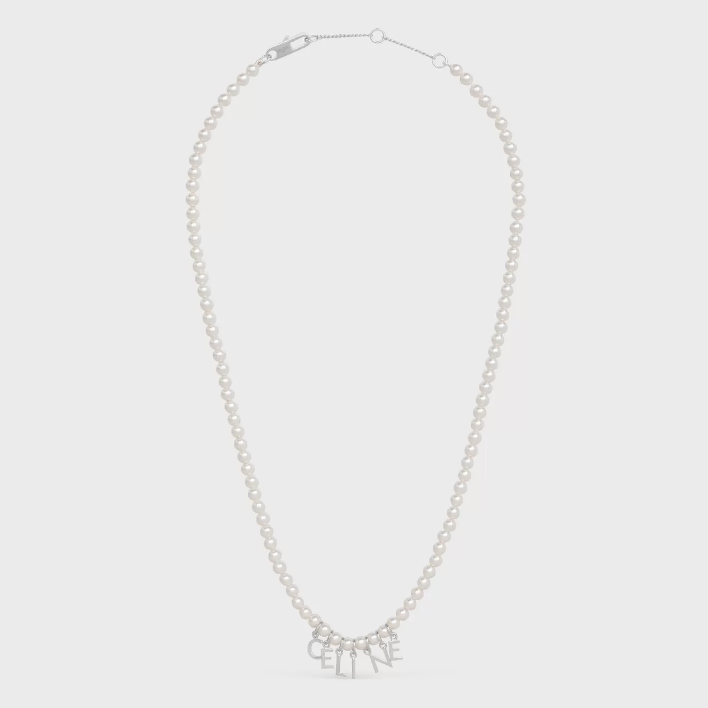 Cheap CELINE Monochroms Necklace in Glass Pearls and Brass with Rhodium Finish IVORY/SILVER