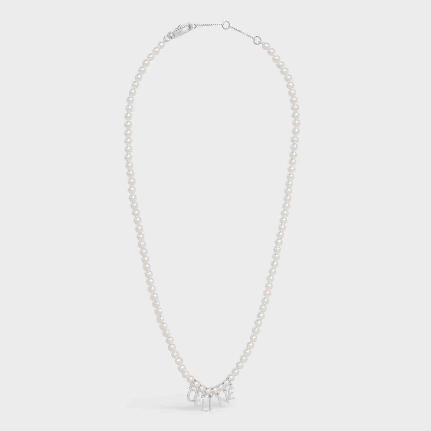 Cheap CELINE Monochroms Necklace in Glass Pearls and Brass with Rhodium Finish IVORY/SILVER