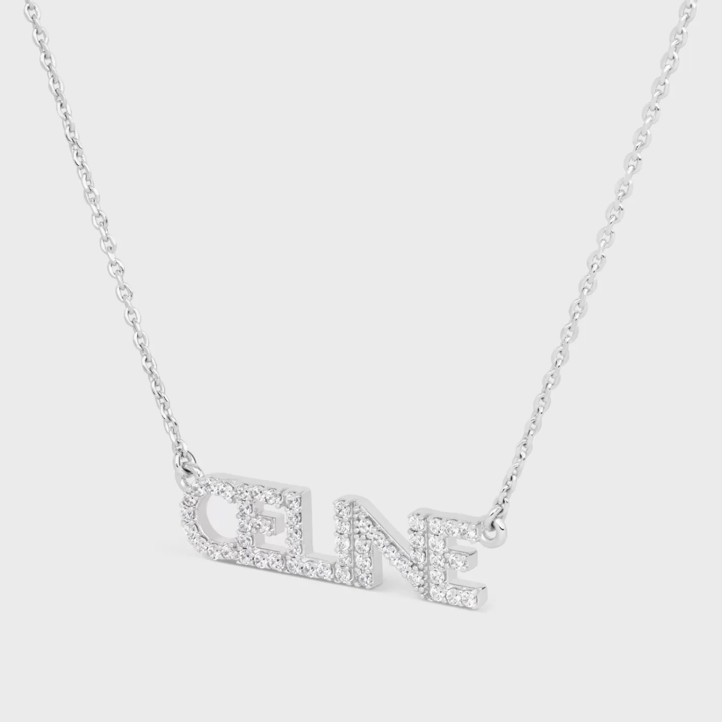 Online CELINE Monochroms Strass Necklace in Brass with Rhodium Finish and Crystals SILVER