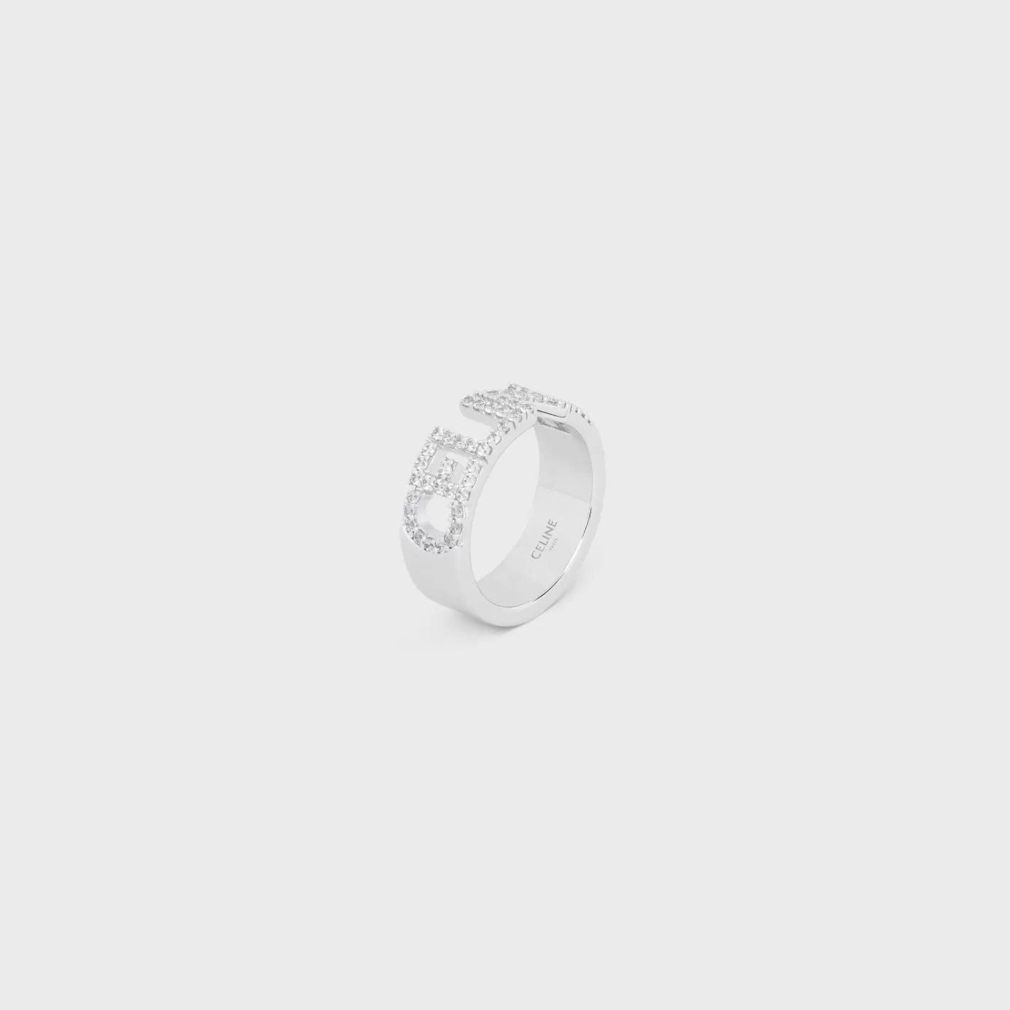 Shop CELINE Monochroms Strass Ring in Brass with Rhodium Finish and Crystals SILVER