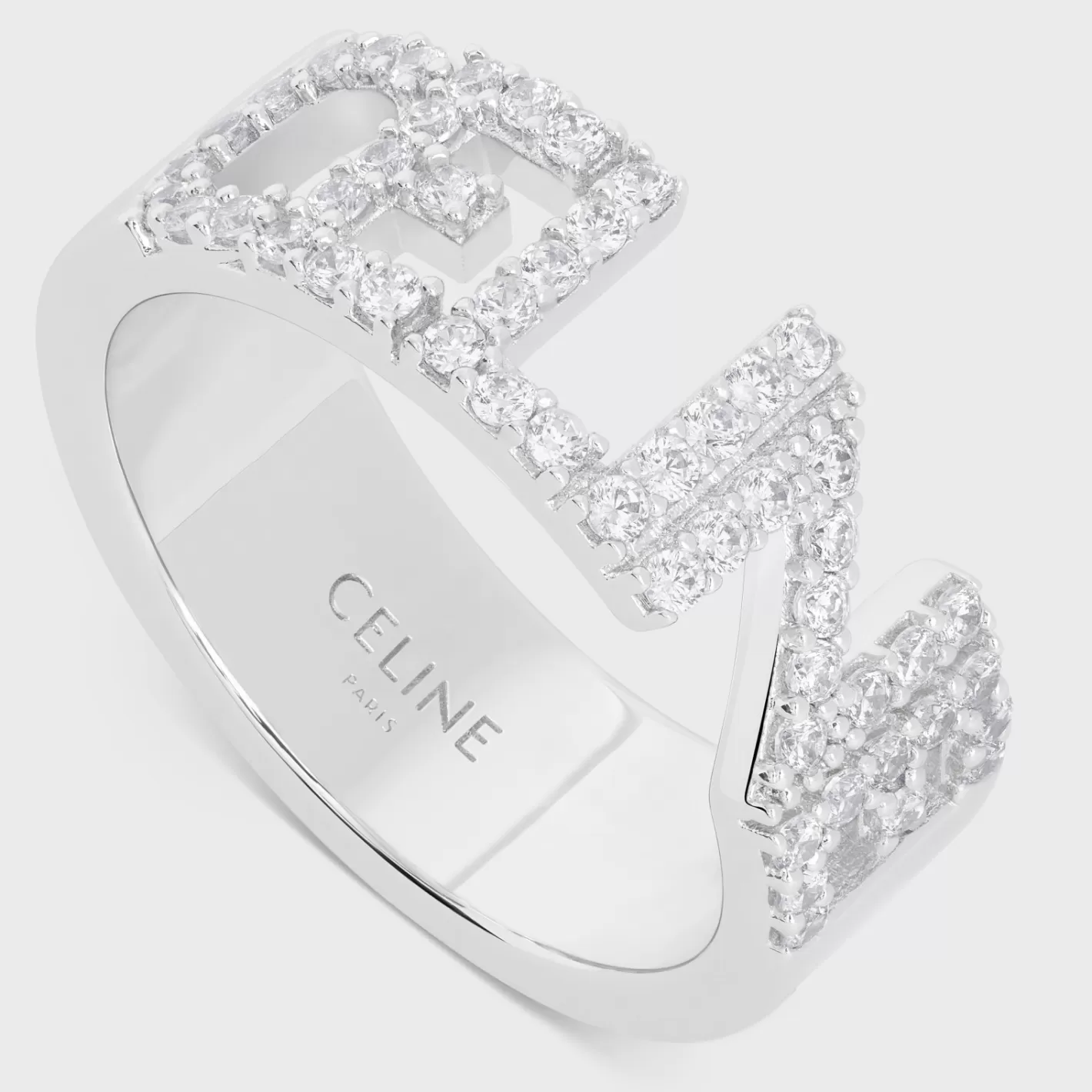 Shop CELINE Monochroms Strass Ring in Brass with Rhodium Finish and Crystals SILVER