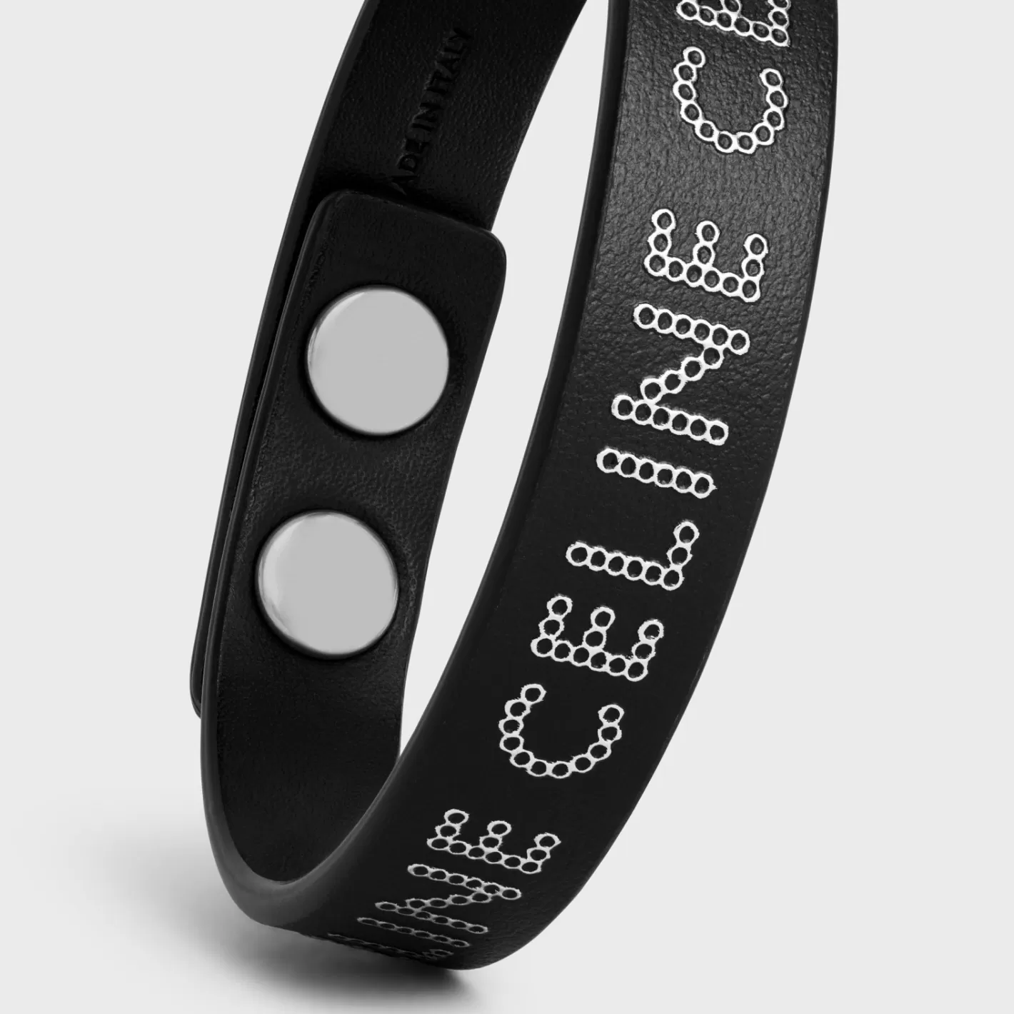 Sale CELINE Monochroms Studs Bracelet in Calfskin and Brass with Rhodium Finish BLACK/SILVER
