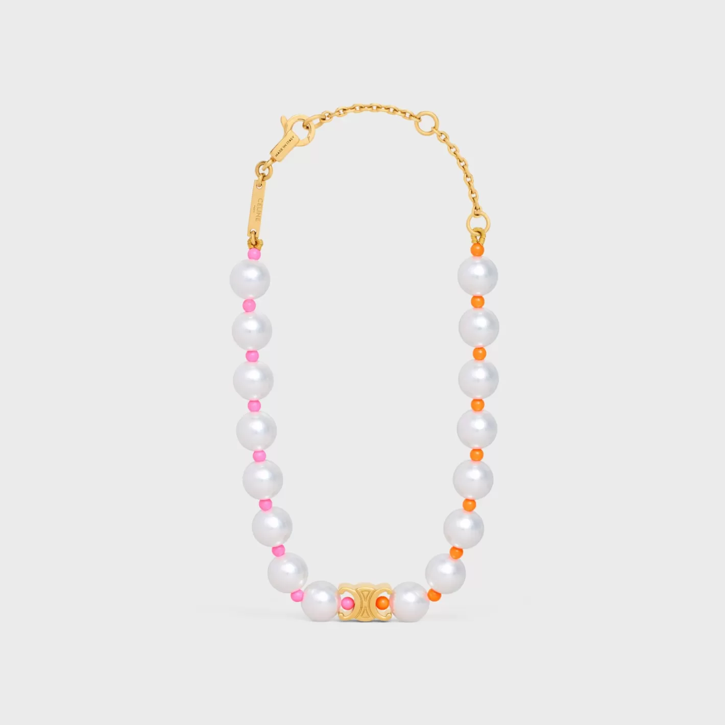 Shop CELINE Plage Pearl Bracelet in Brass with Gold Finish and Resin Pearls MULTICOLOR
