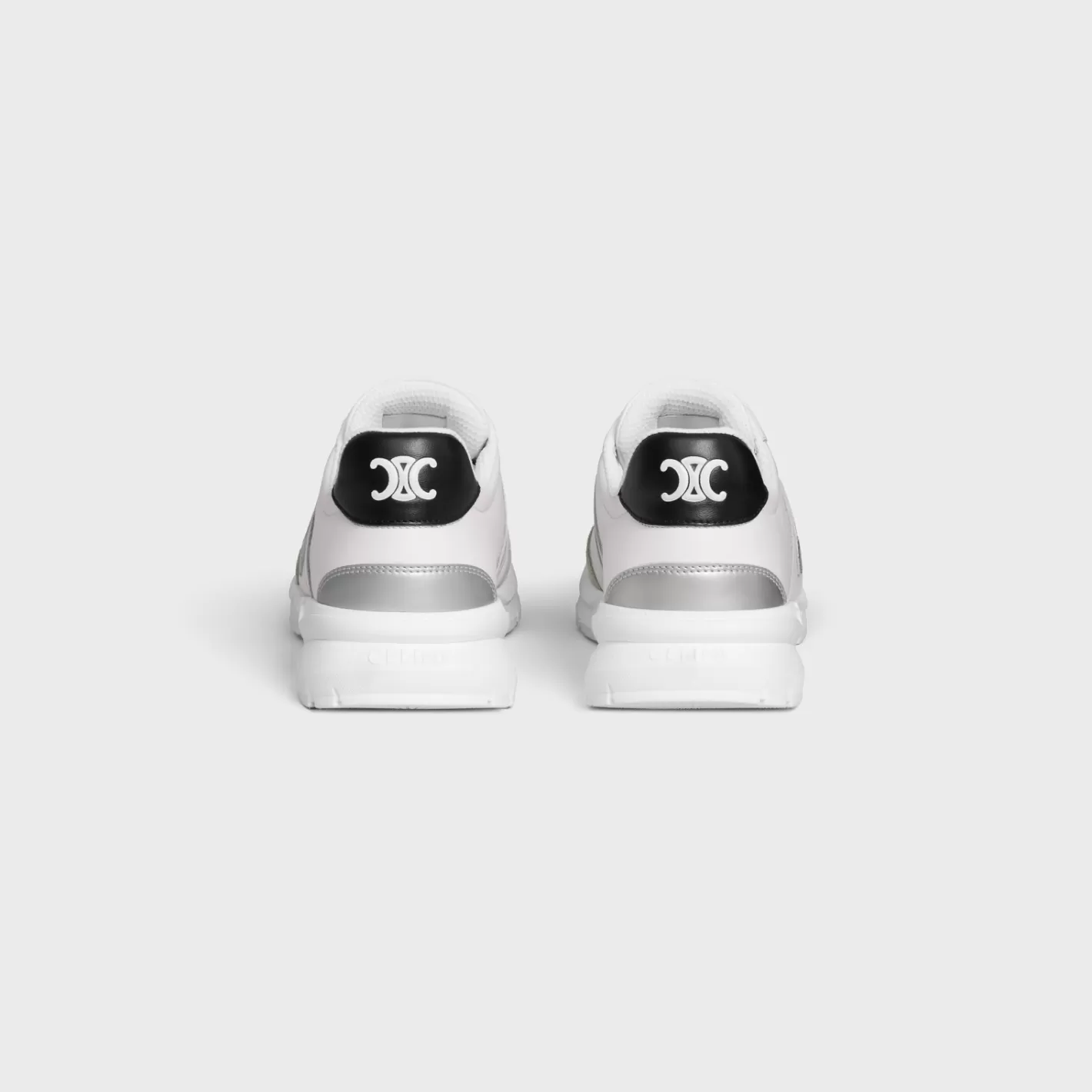 Discount CELINE RUNNER CR-02 LOW LACE-UP SNEAKER in Calfskin, Suede Calfskin and Matte Metallic Calfskin OPTICWHITE/BLACK/GREY/SILVER