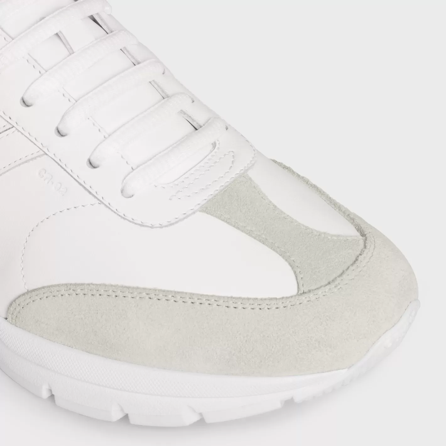 Discount CELINE RUNNER CR-02 LOW LACE-UP SNEAKER in Calfskin, Suede Calfskin and Matte Metallic Calfskin OPTICWHITE/BLACK/GREY/SILVER