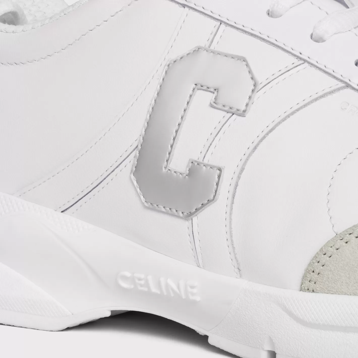 Discount CELINE RUNNER CR-02 LOW LACE-UP SNEAKER in Calfskin, Suede Calfskin and Matte Metallic Calfskin OPTICWHITE/BLACK/GREY/SILVER