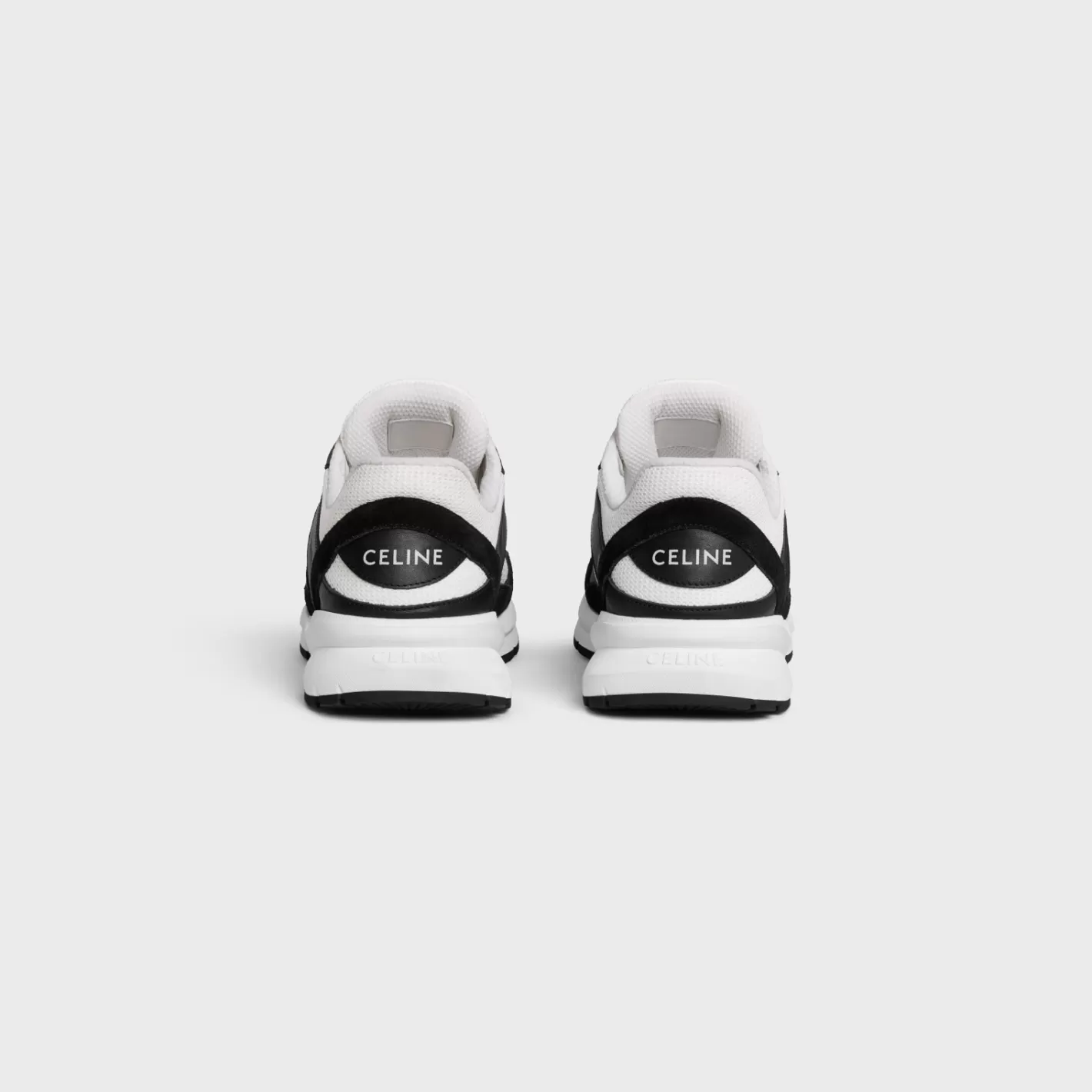 Online CELINE RUNNER CR-03 LOW LACE-UP SNEAKER in MESH, CALFSKIN AND SUEDE CALFSKIN BLACK/OPTICWHITE