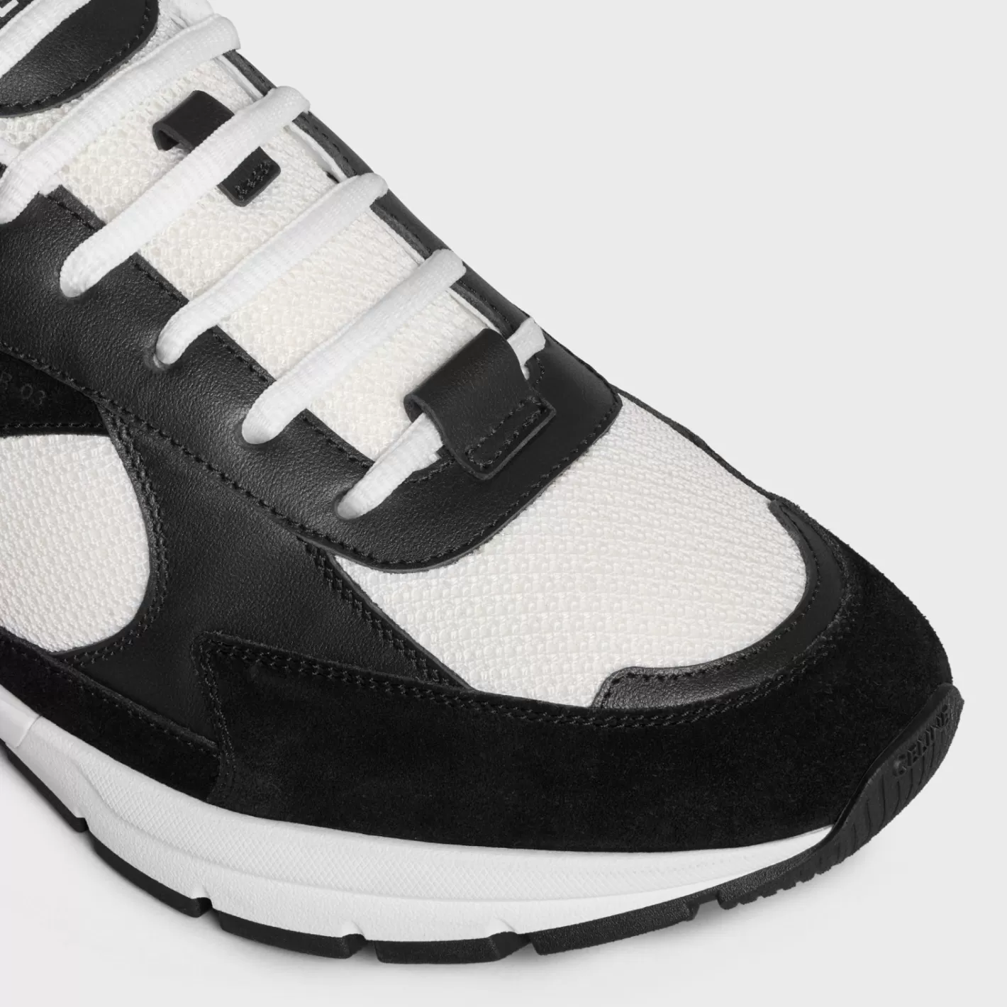 Online CELINE RUNNER CR-03 LOW LACE-UP SNEAKER in MESH, CALFSKIN AND SUEDE CALFSKIN BLACK/OPTICWHITE