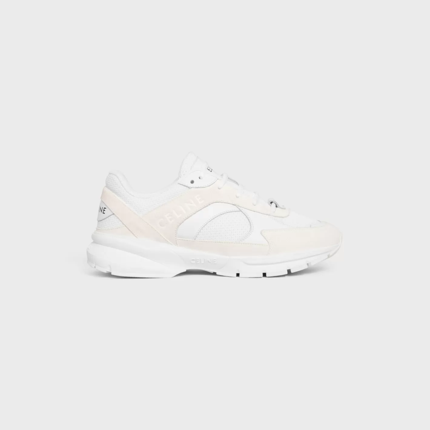 Best Sale CELINE RUNNER CR-03 LOW LACE-UP SNEAKER in MESH, SUEDE CALFSKIN AND CALFSKIN OPTICWHITE