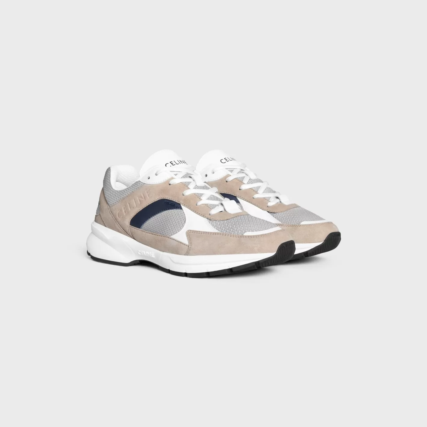 Hot CELINE RUNNER CR-03 LOW LACE-UP SNEAKER in MESH, SUEDE CALFSKIN AND CALFSKIN OpticWhite/Beige/Navy