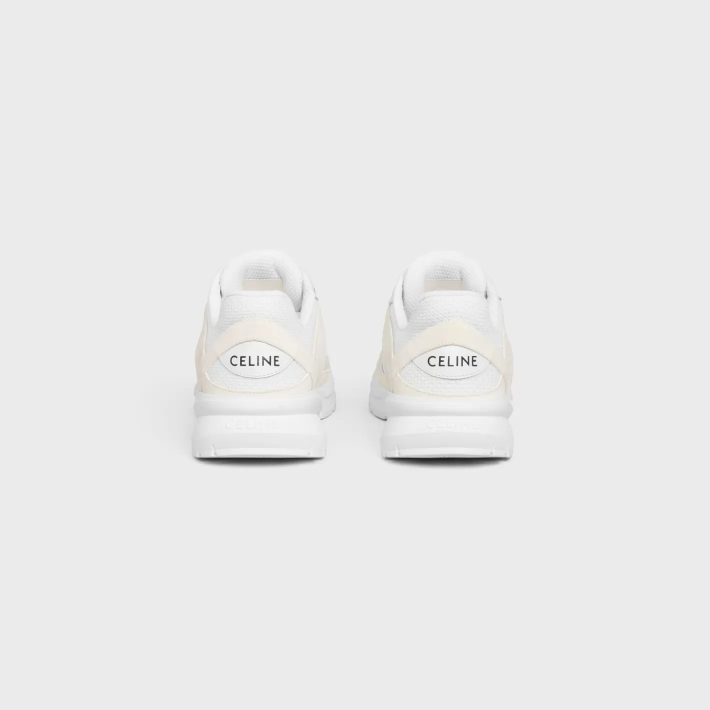 Best Sale CELINE RUNNER CR-03 LOW LACE-UP SNEAKER in MESH, SUEDE CALFSKIN AND CALFSKIN OPTICWHITE