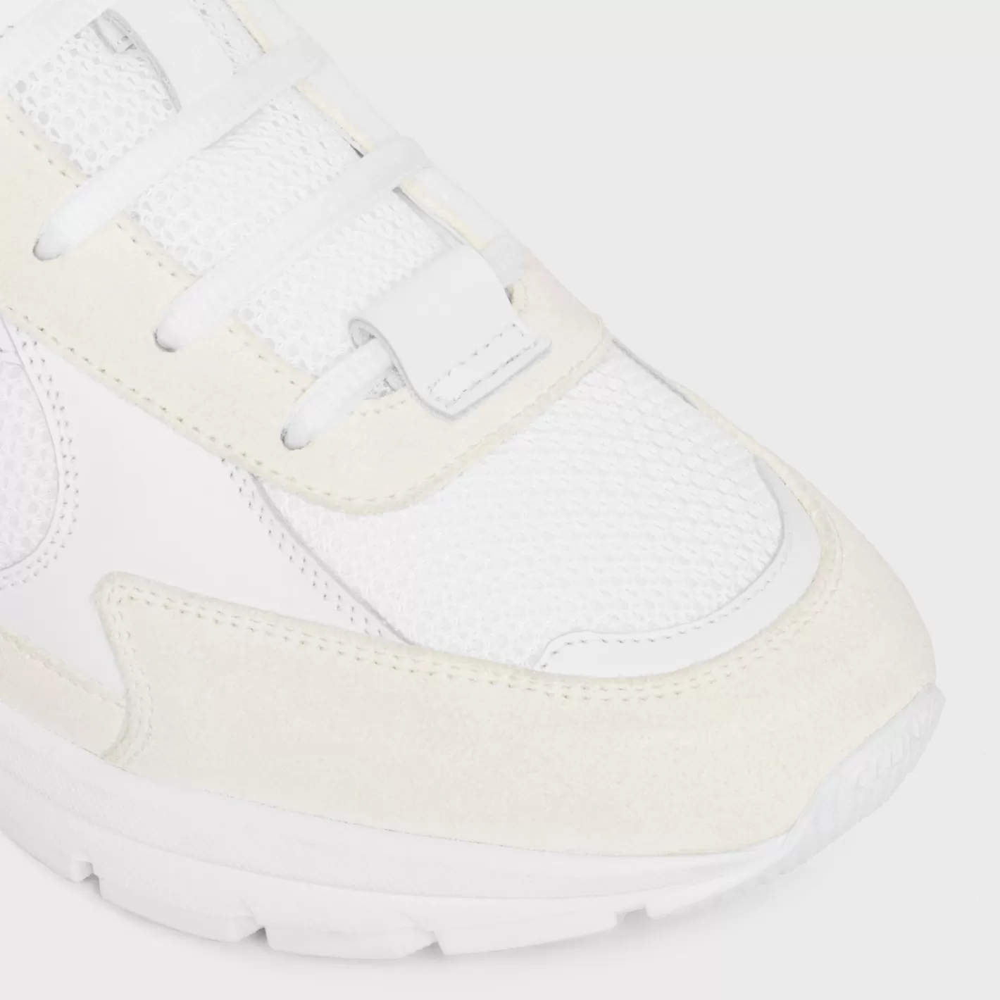 Best Sale CELINE RUNNER CR-03 LOW LACE-UP SNEAKER in MESH, SUEDE CALFSKIN AND CALFSKIN OPTICWHITE