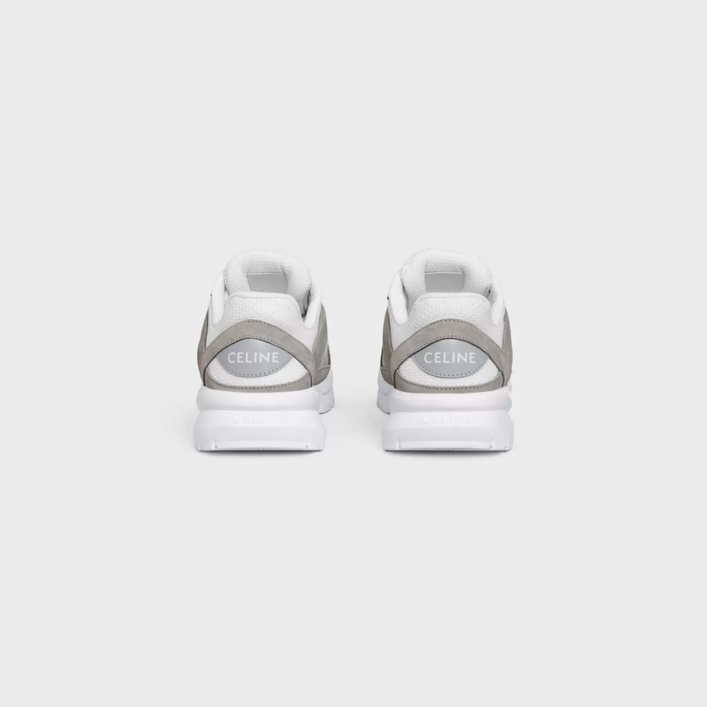 New CELINE RUNNER CR-03 LOW LACE-UP SNEAKER in SUEDE CALFSKIN, MESH AND CALFSKIN GREY/OPTICWHITE