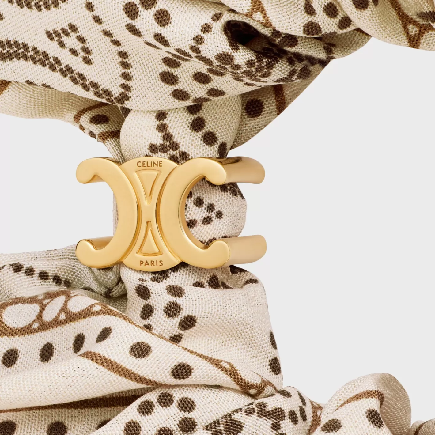 Clearance CELINE Scrunchy Blason in Silk and Brass with Gold finish Gold&White