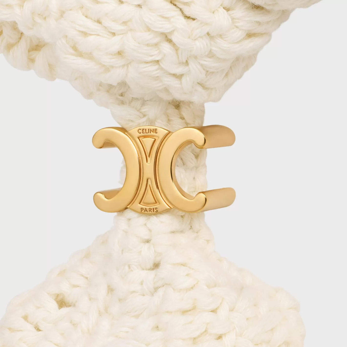 Fashion CELINE Scrunchy Crochet in Cotton and Brass with Gold finish WHITE/GOLD