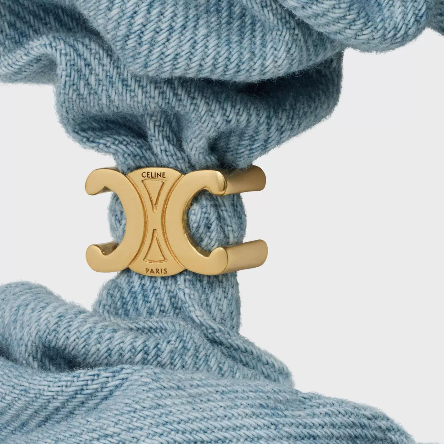 Flash Sale CELINE Scrunchy Denim in Cotton and Brass with Gold Finish GOLD/BLUE