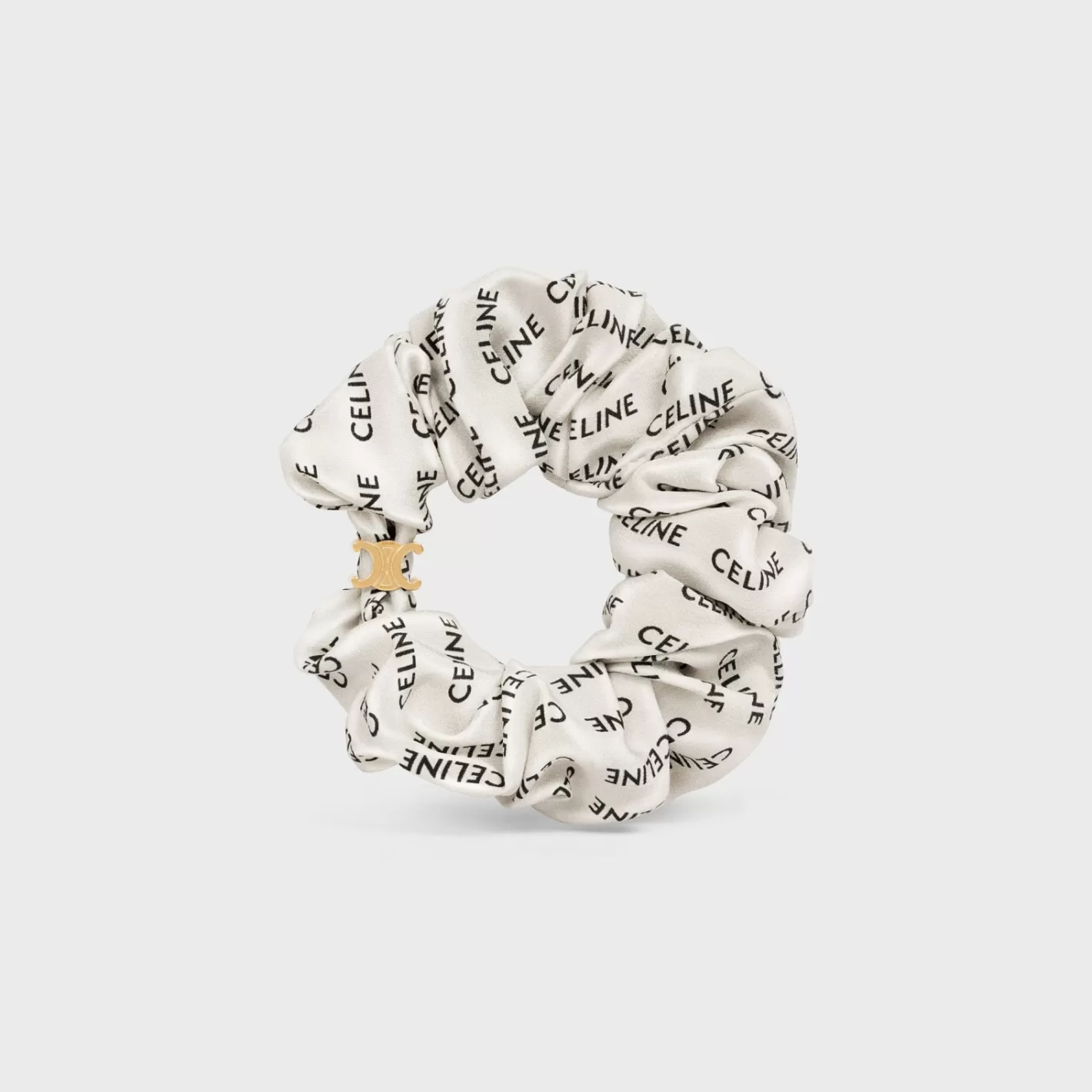 Best CELINE Scrunchy Rayure in Silk and Brass with Gold finish Gold&White