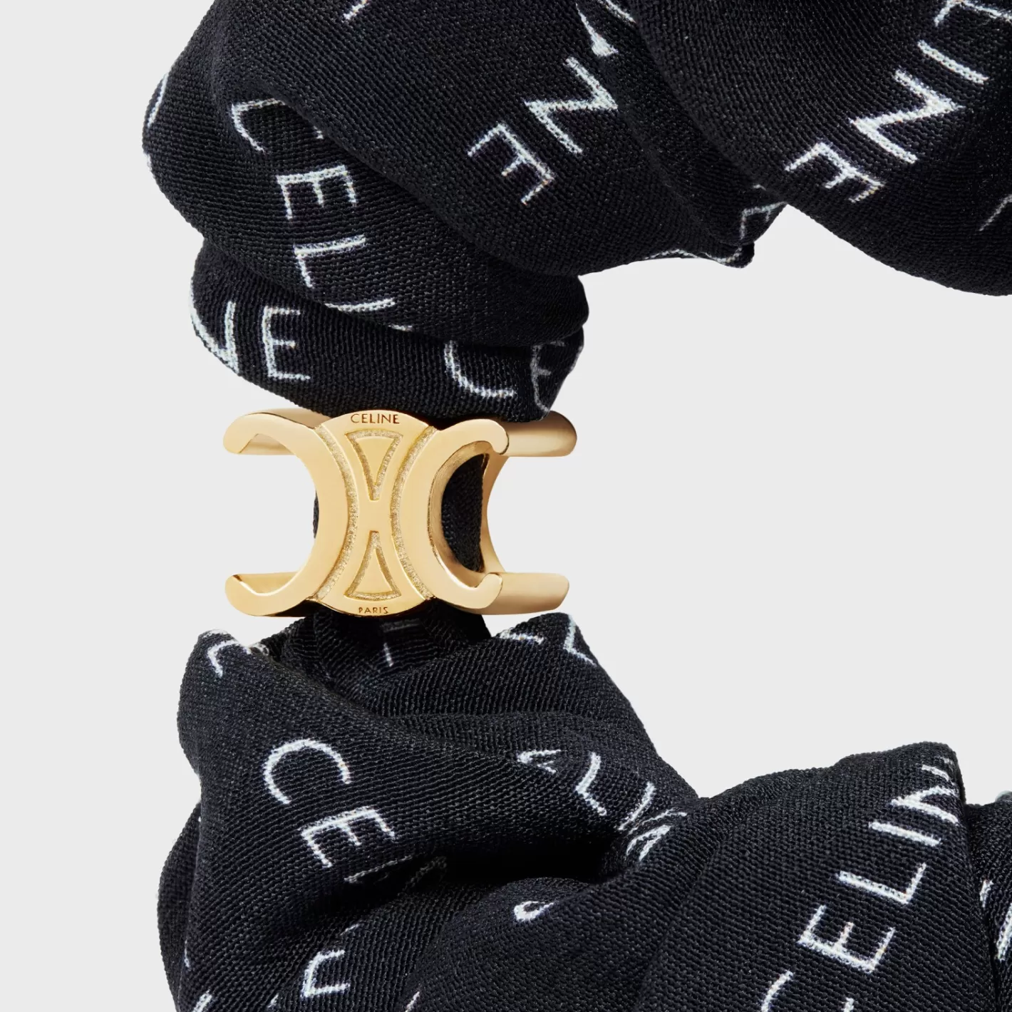 Online CELINE Scrunchy Rayure in Silk and Brass with Gold finish GOLD/BLACK
