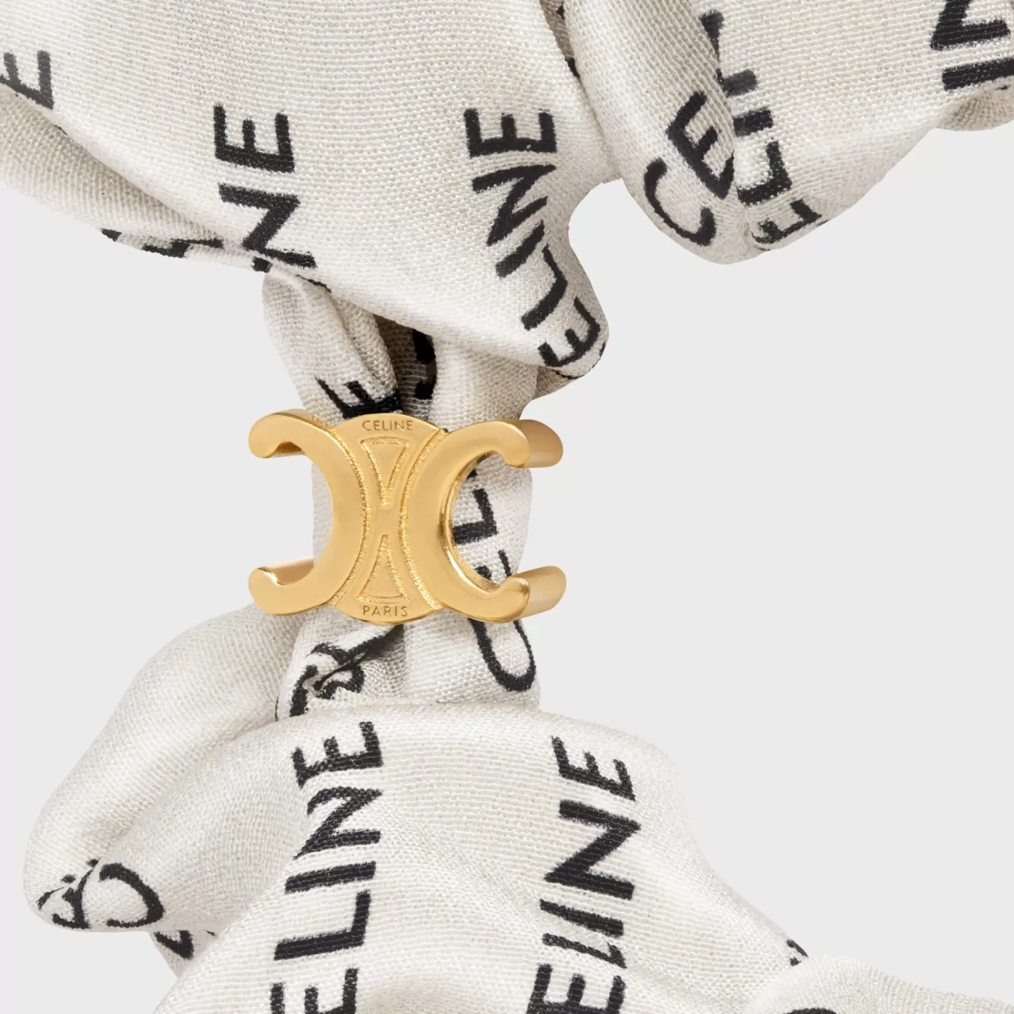 Best CELINE Scrunchy Rayure in Silk and Brass with Gold finish Gold&White