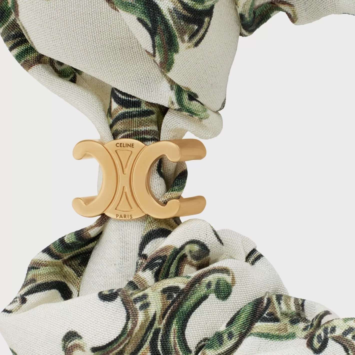 Cheap CELINE Scrunchy Triomphe Camo in Silk and Brass with Gold Finish GOLD/CRAIE