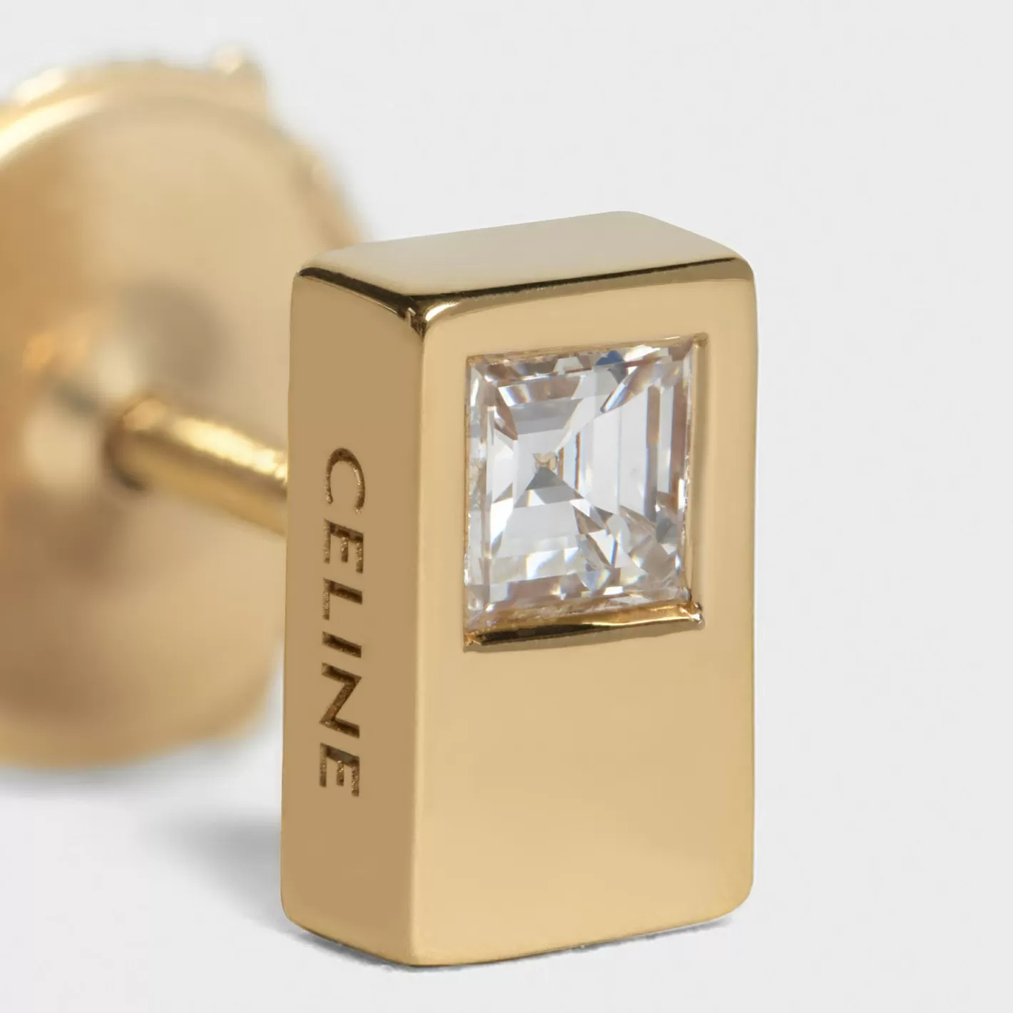 Shop CELINE Sentimental Double Square Stud in Yellow Gold and Diamond YellowGoldandWhite