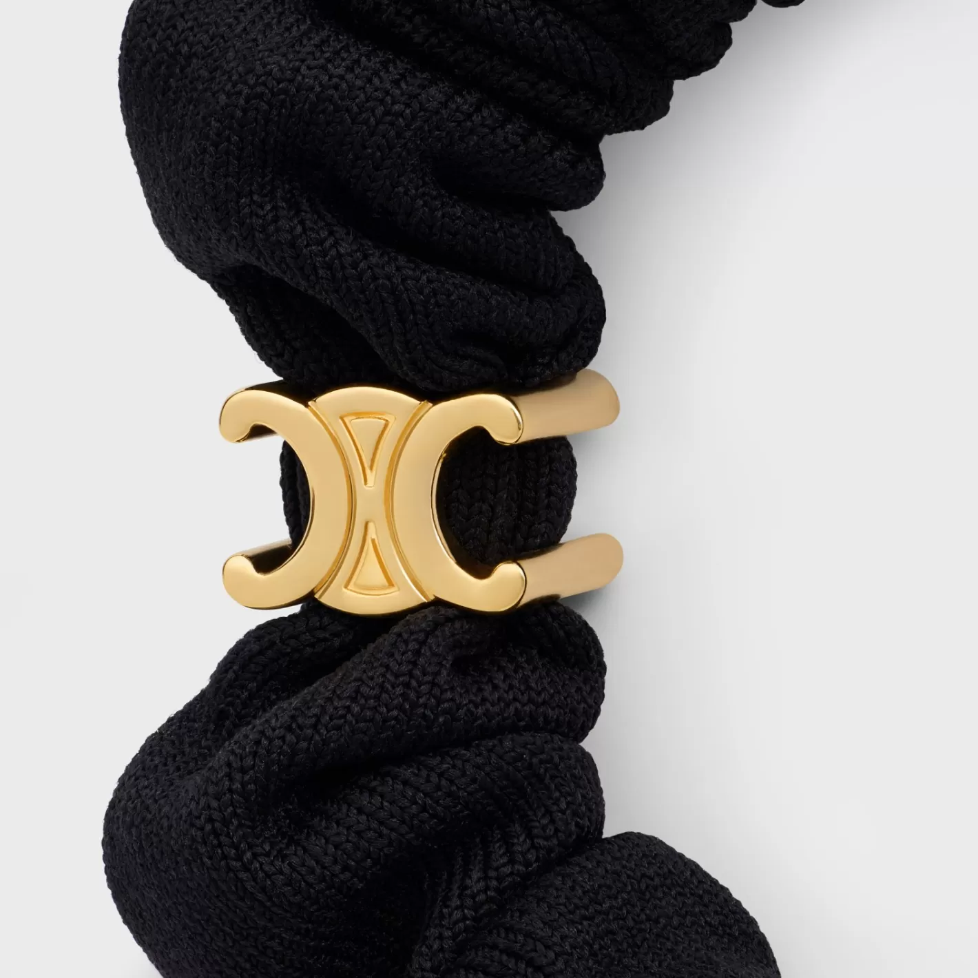 Fashion CELINE Set of 2 Small Scrunchies in Polyamide, Elastane and Brass with Gold Finish BLACK/PINK