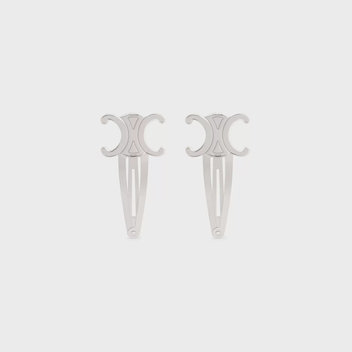 Hot CELINE Set of 2 Snap Hair Clip in Brass with Rhodium Finish and Steel SILVER
