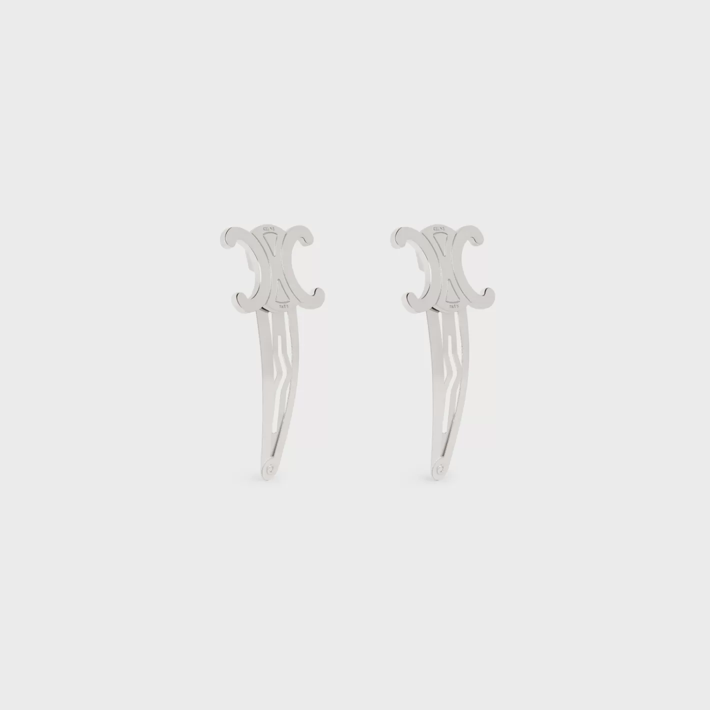 Hot CELINE Set of 2 Snap Hair Clip in Brass with Rhodium Finish and Steel SILVER