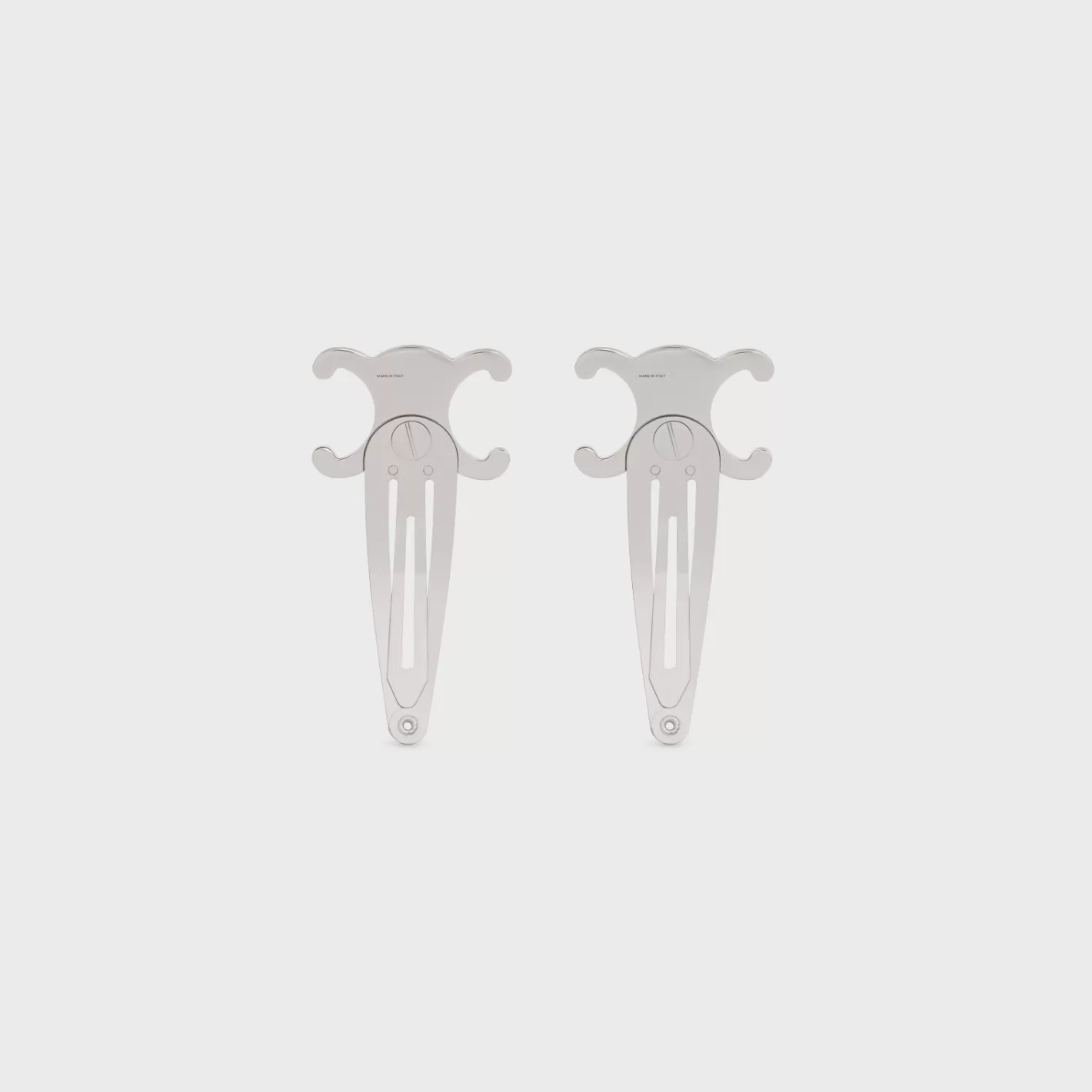 Hot CELINE Set of 2 Snap Hair Clip in Brass with Rhodium Finish and Steel SILVER