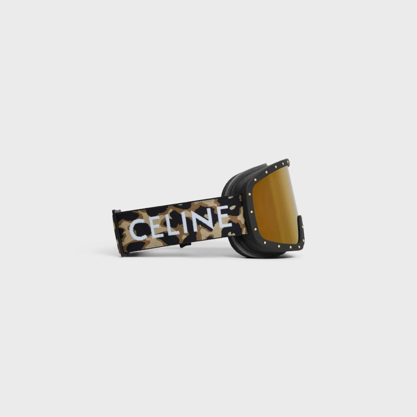 Store CELINE Ski Mask in Plastic with Metal Studs & Mirror Lenses LEOPARD