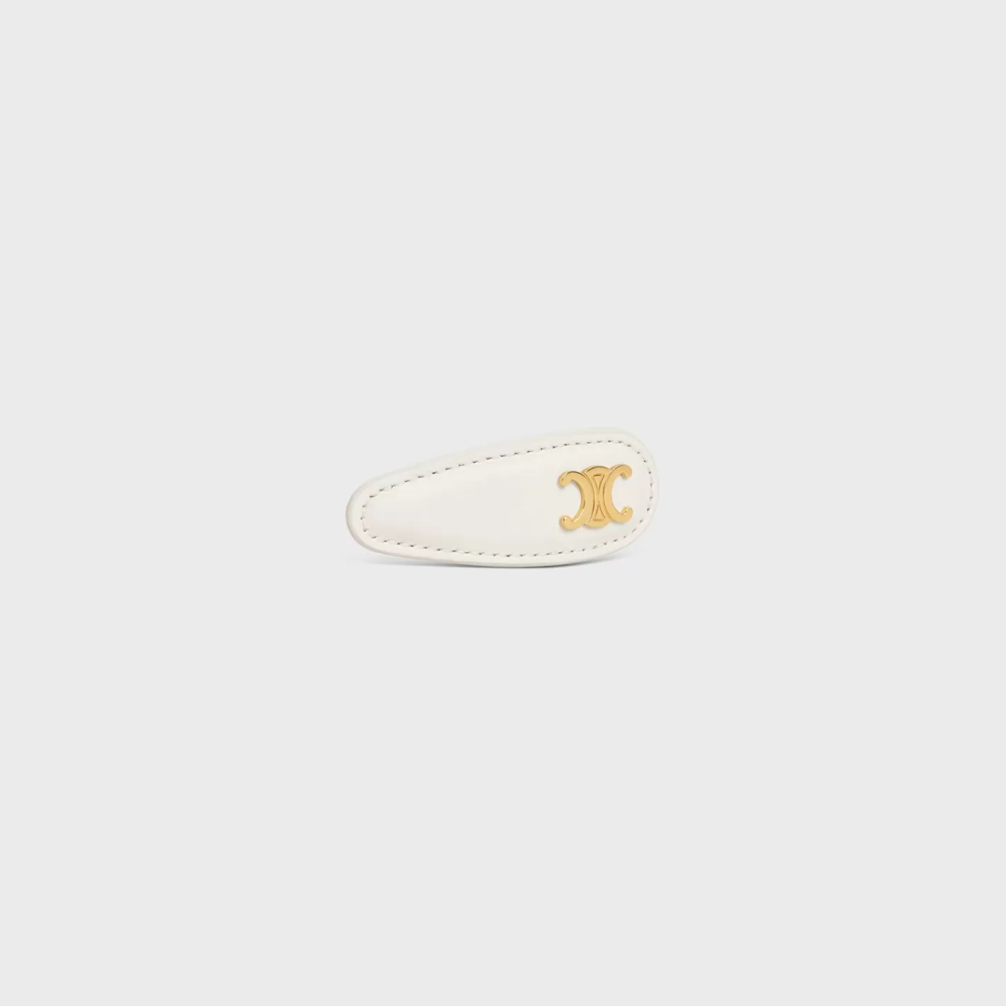 Clearance CELINE Snap Hair Clip in Calfskin, Brass with Gold Finish and Steel ECRU/GOLD