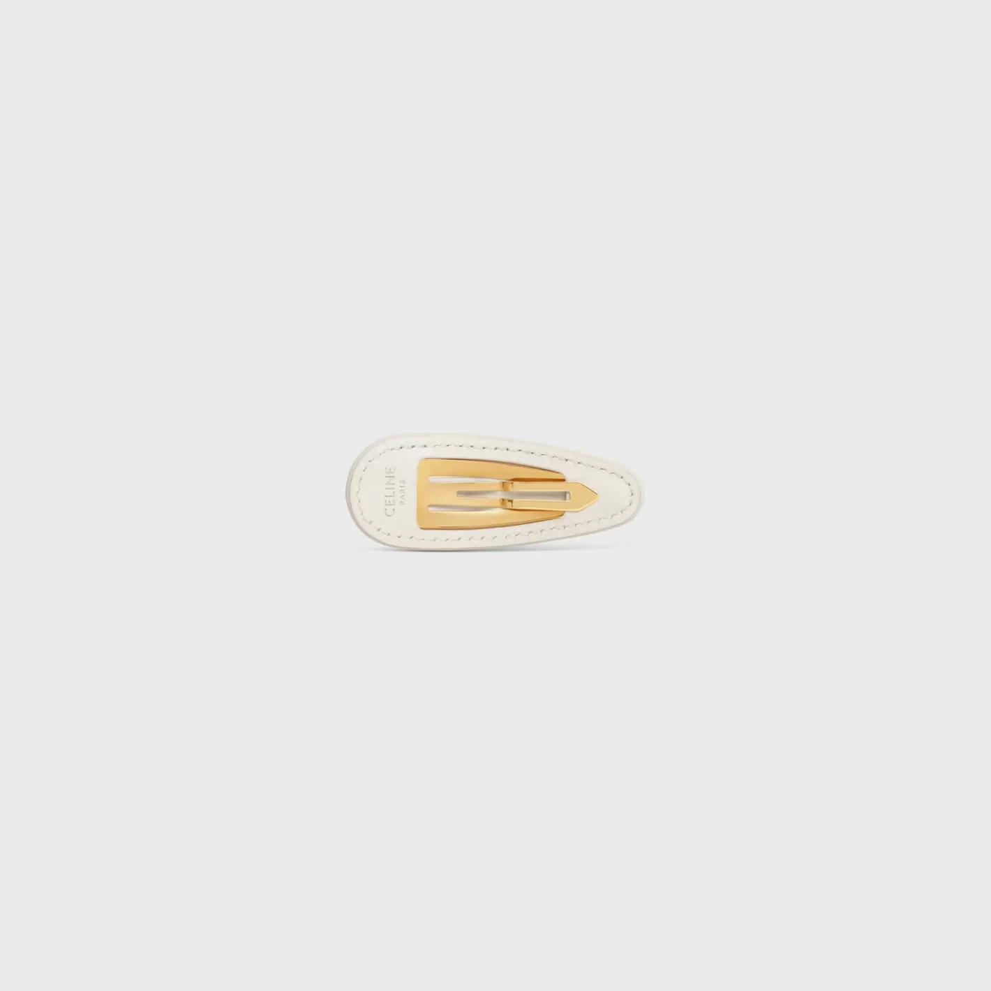Clearance CELINE Snap Hair Clip in Calfskin, Brass with Gold Finish and Steel ECRU/GOLD