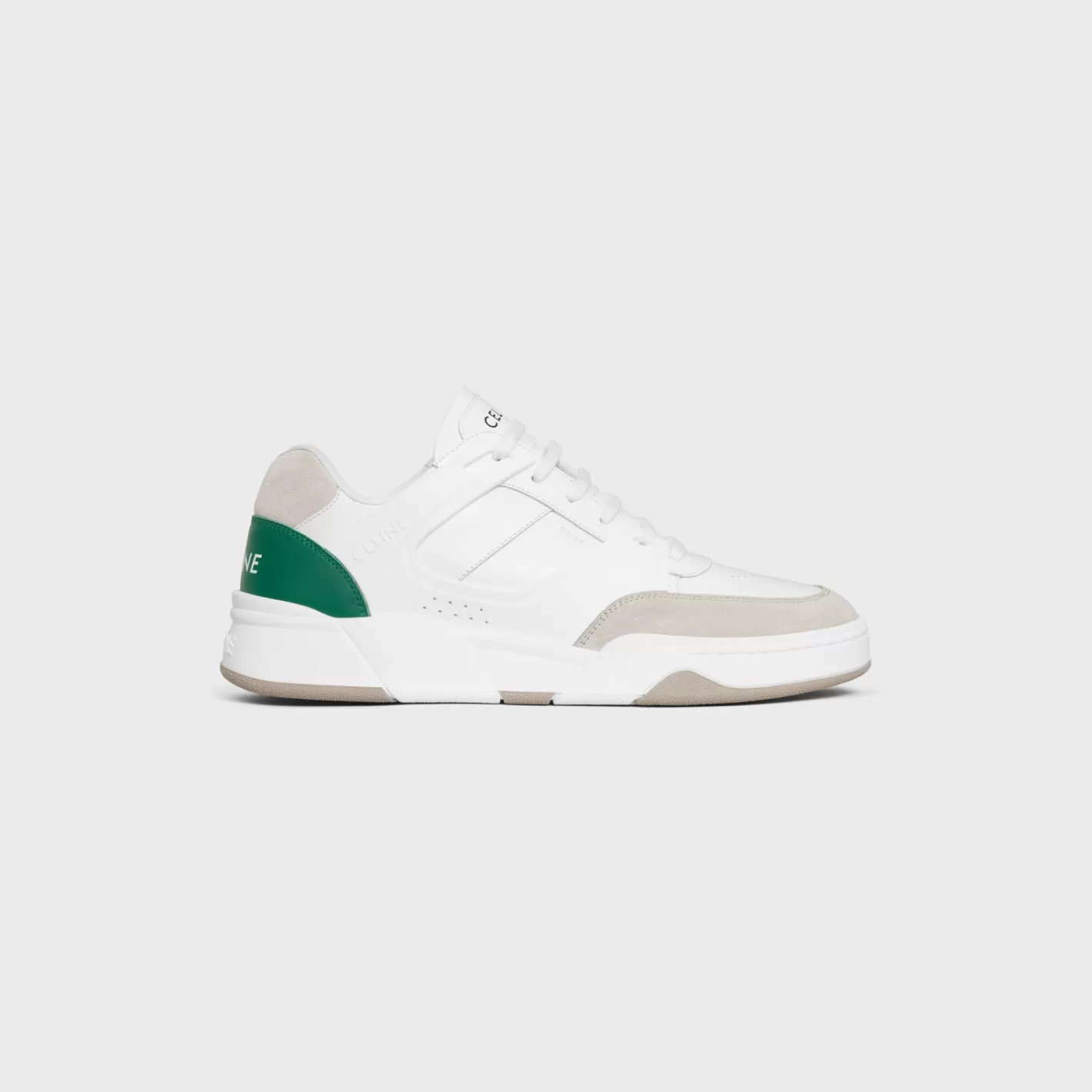 Outlet CELINE TRAINER CT-07 LOW LACE-UP SNEAKER in CALFSKIN AND SUEDE CALFSKIN GREY/OPTICWHITE/GREEN