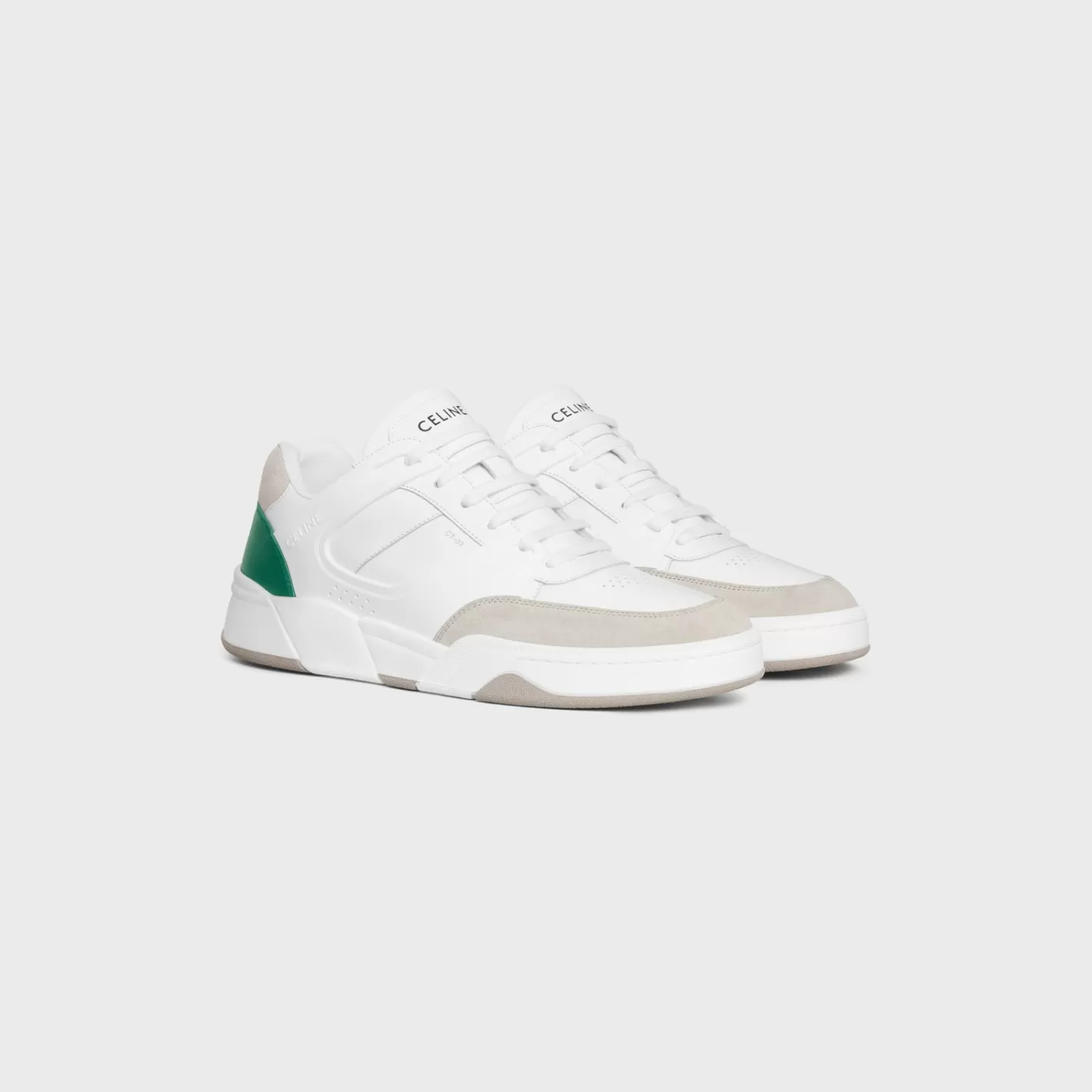 Outlet CELINE TRAINER CT-07 LOW LACE-UP SNEAKER in CALFSKIN AND SUEDE CALFSKIN GREY/OPTICWHITE/GREEN