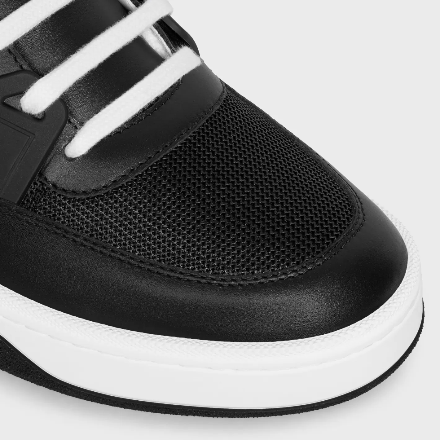 Online CELINE TRAINER CT-07 LOW LACE-UP SNEAKER in Mesh, Calfskin AND Laminated Calfskin BLACK/SILVER