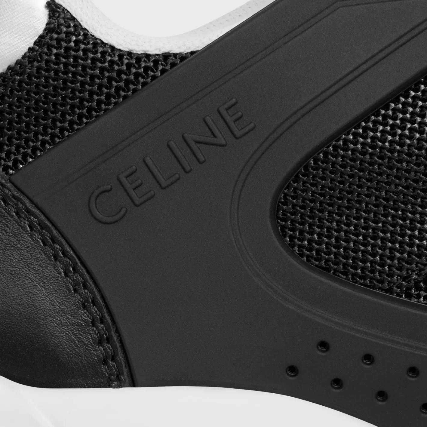 Online CELINE TRAINER CT-07 LOW LACE-UP SNEAKER in Mesh, Calfskin AND Laminated Calfskin BLACK/SILVER