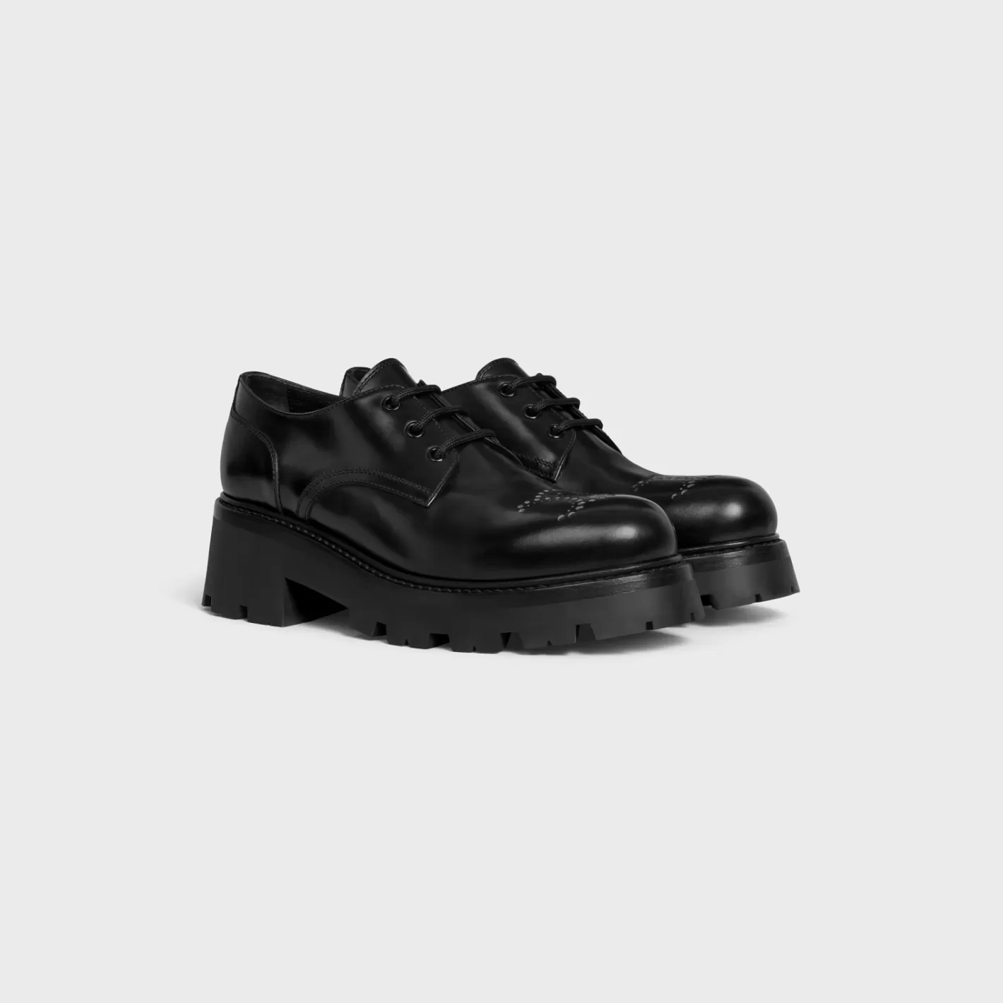 Cheap CELINE TRIOMPHE RANGERS DERBY WITH PERFORATED TRIOMPHE in POLISHED BULL BLACK