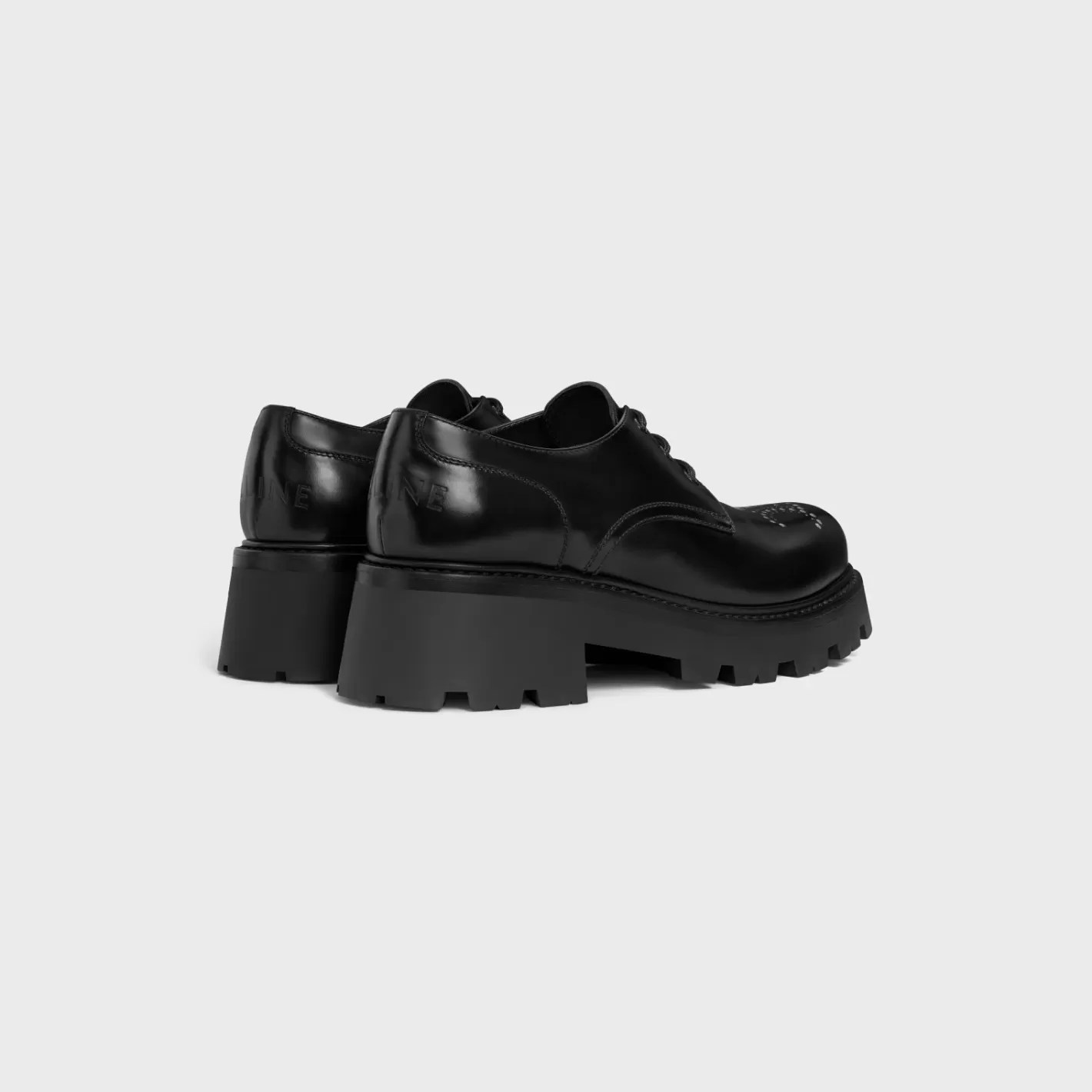 Cheap CELINE TRIOMPHE RANGERS DERBY WITH PERFORATED TRIOMPHE in POLISHED BULL BLACK