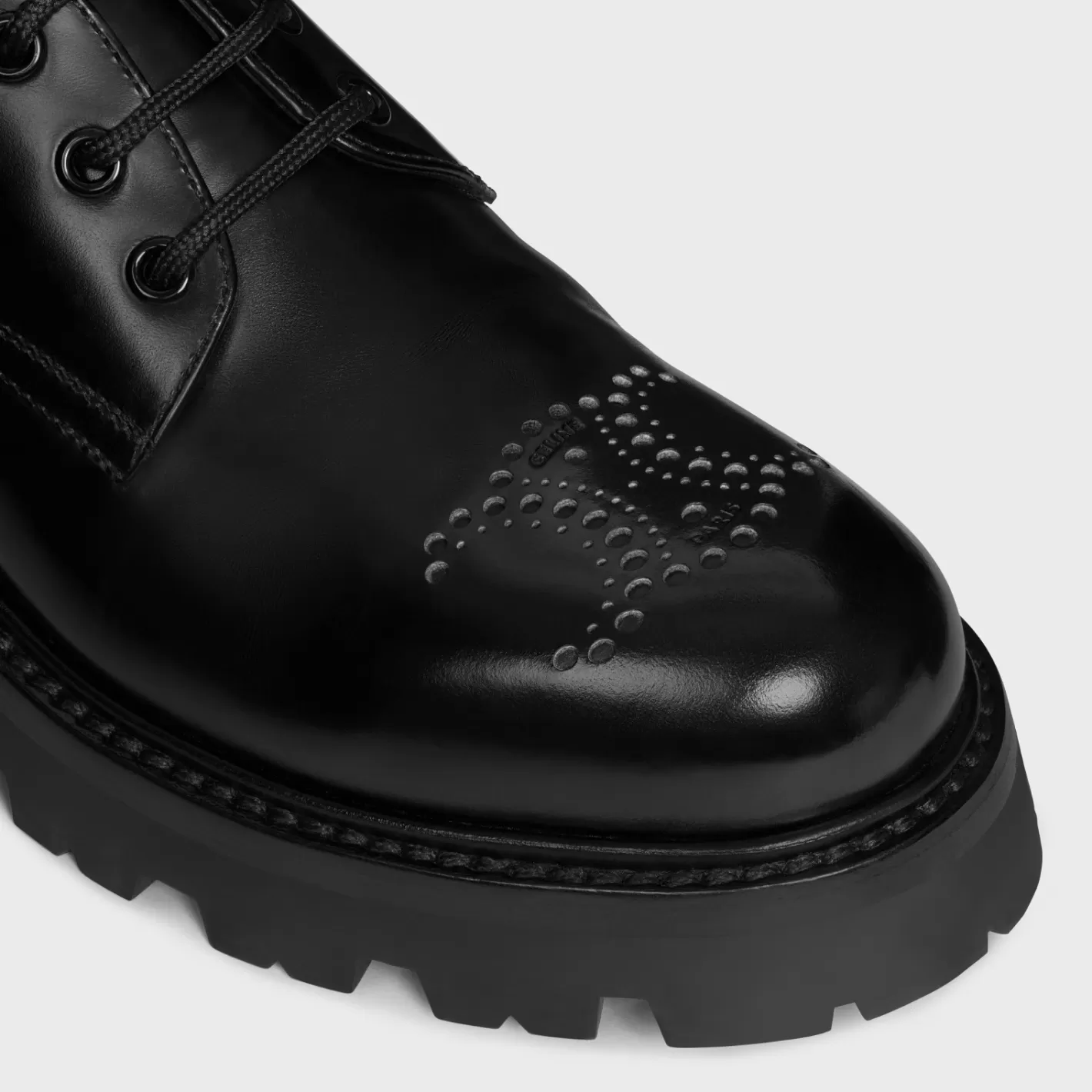 Cheap CELINE TRIOMPHE RANGERS DERBY WITH PERFORATED TRIOMPHE in POLISHED BULL BLACK