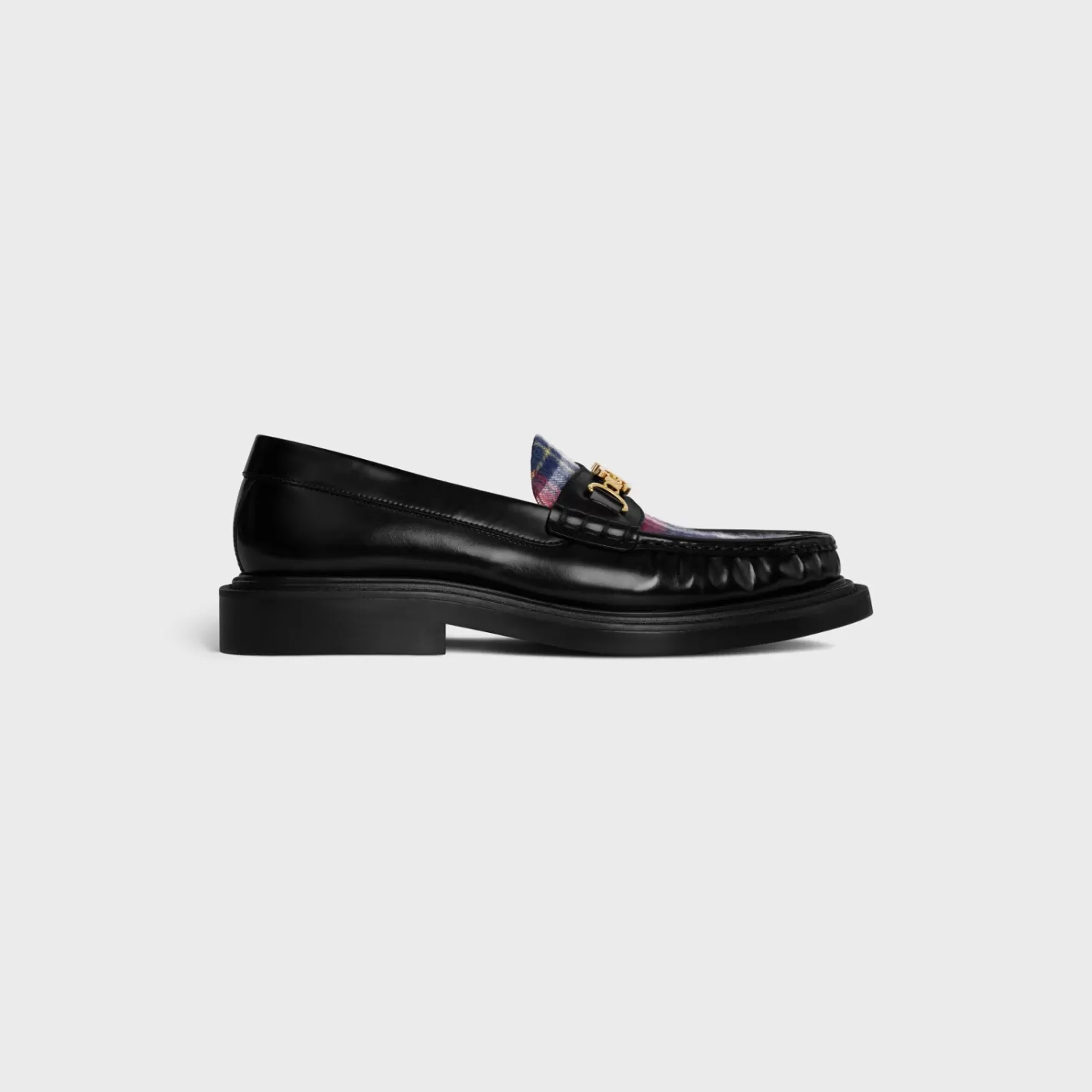 Cheap CELINE UNIVERSITÉ TRIOMPHE CHAIN LOAFER in POLISHED BULL AND TARTAN BLACK/RED