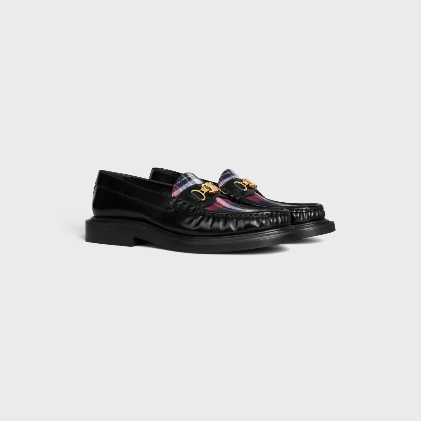 Cheap CELINE UNIVERSITÉ TRIOMPHE CHAIN LOAFER in POLISHED BULL AND TARTAN BLACK/RED