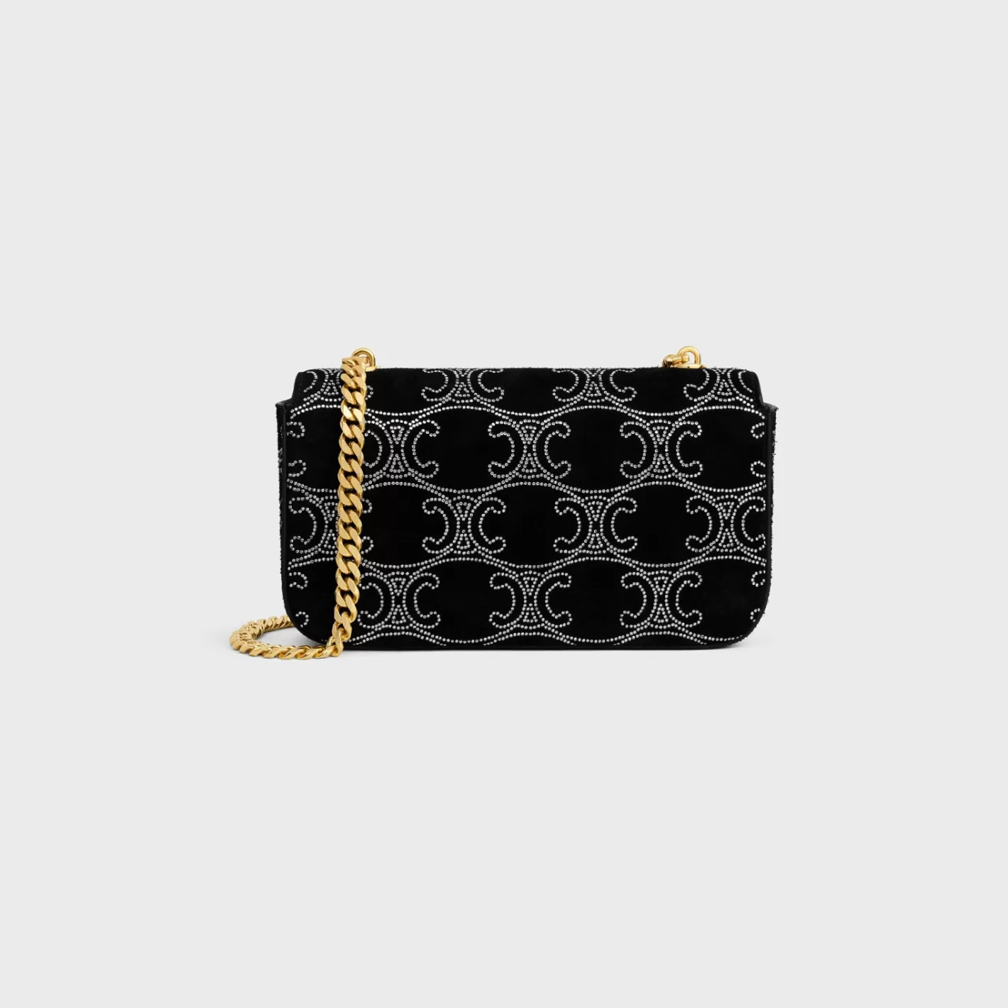 Shop CELINE CHAIN SHOULDER BAG CLAUDE in SUEDE CALFSKIN WITH TRIOMPHE STRASS BLACK