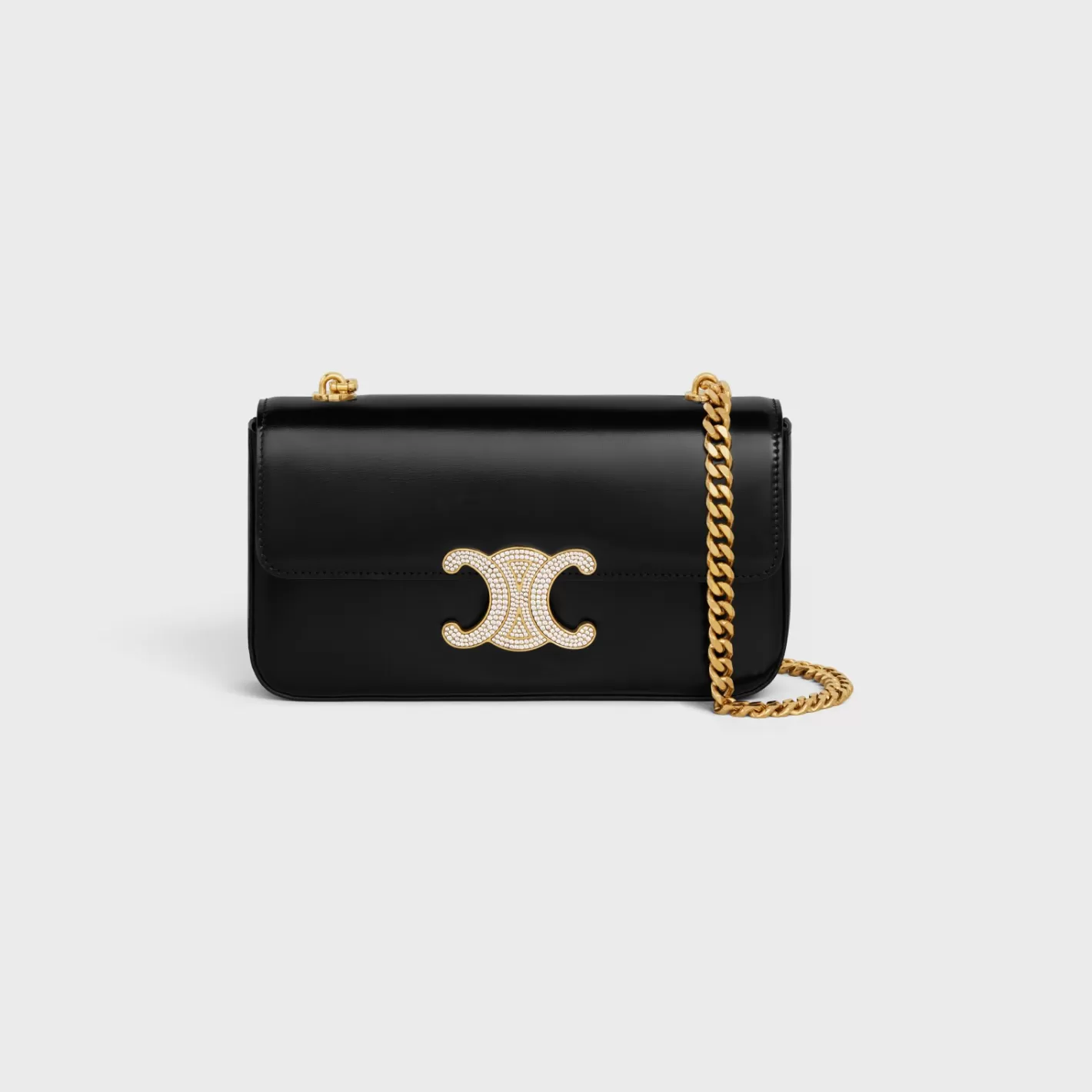 Online CELINE CHAIN SHOULDER BAG CLAUDE WITH STRASS CLOSURE in shiny calfskin BLACK